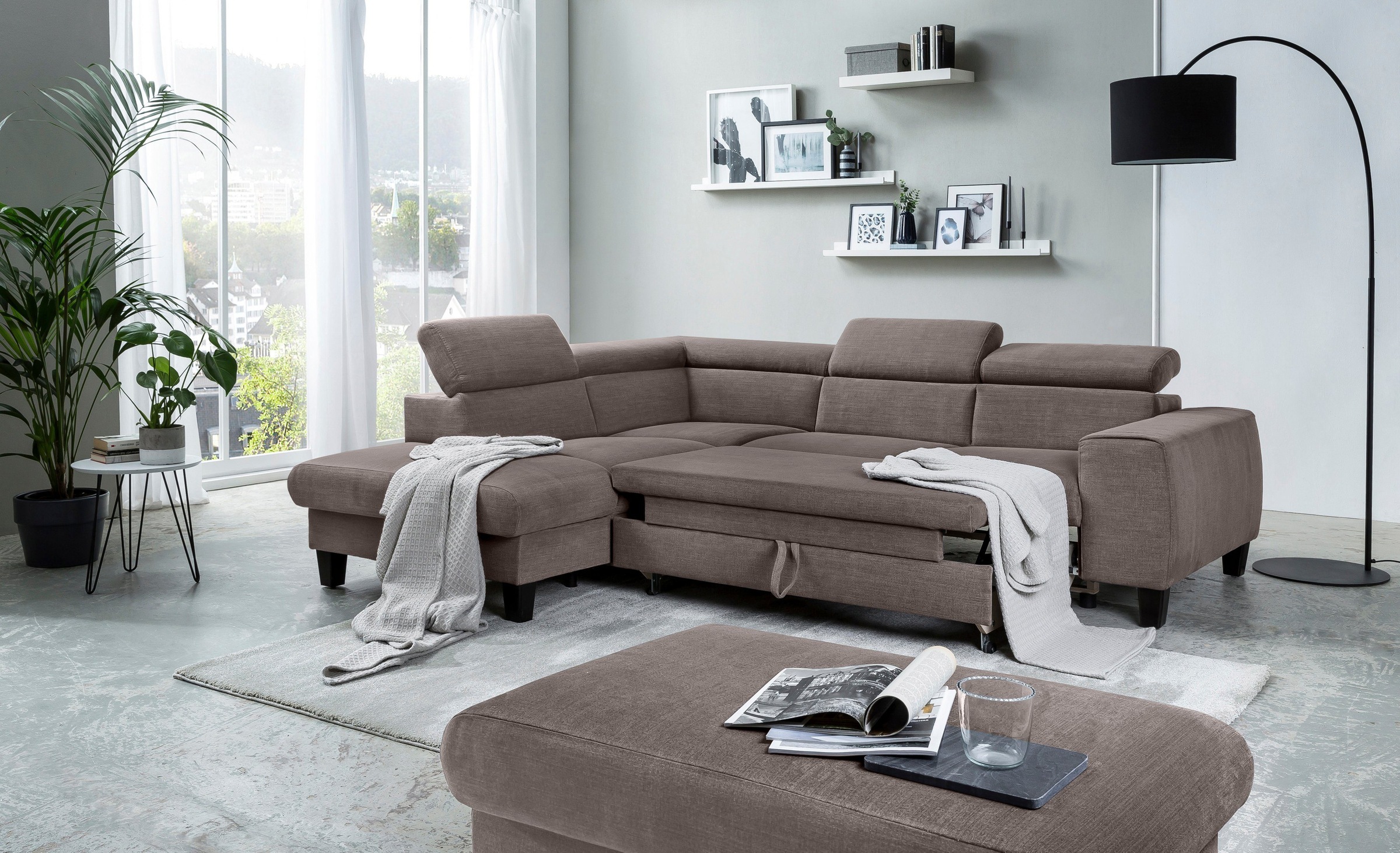 COTTA Polstergarnitur »Morven L-Form«, (Set), Set bestehend aus: Ecksofa mit Kopfteilverstellung & Hocker