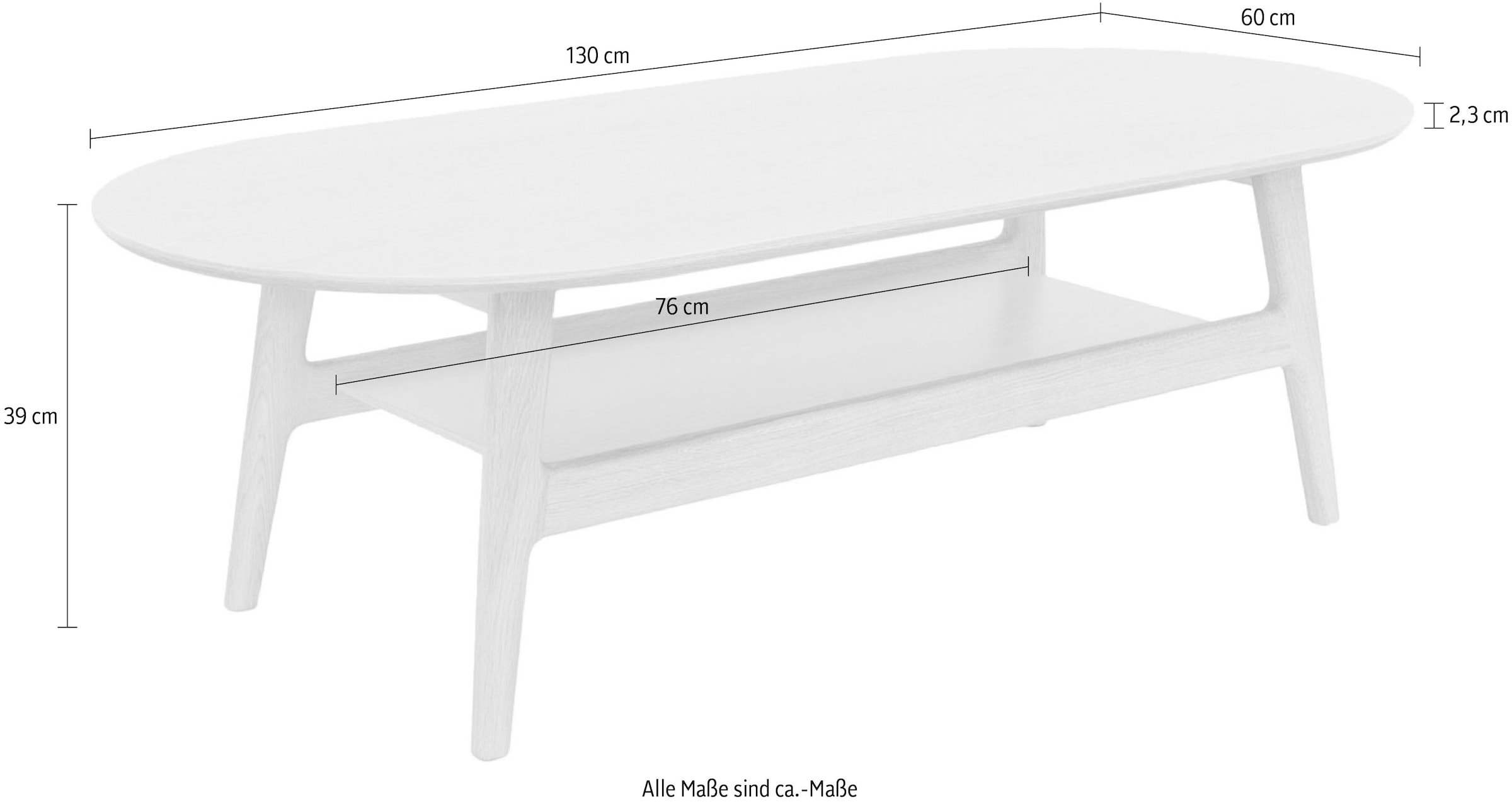 Woodman Couchtisch »Curved«, Scandi Design, Breite 130 cm