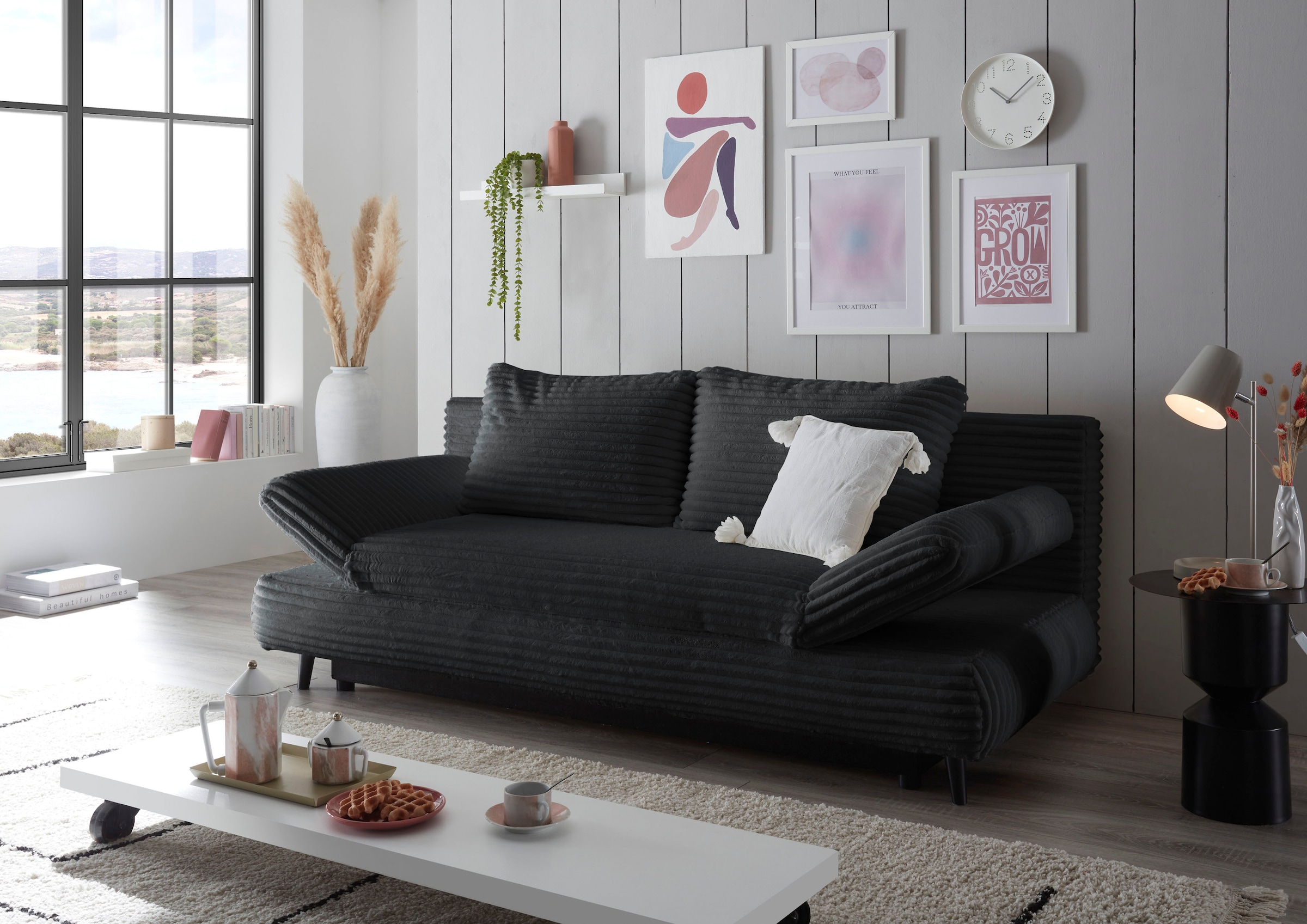Image of ED EXCITING DESIGN Schlafsofa "Sunny" mit Bettkasten, Armteilverstellung & 2 Rückenkissen
