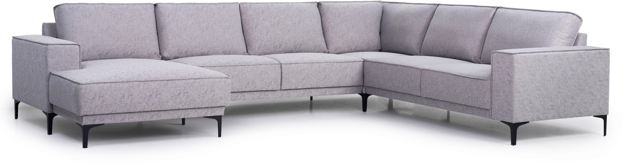 Places of Style Wohnlandschaft »XXL Sofa Oland, Struktur, Flachgewebe, Luxus-Microfaser, Boucle«, U-Form, 342 cm, Wellenunterfederung, Skandi-Design, Metallfüsse