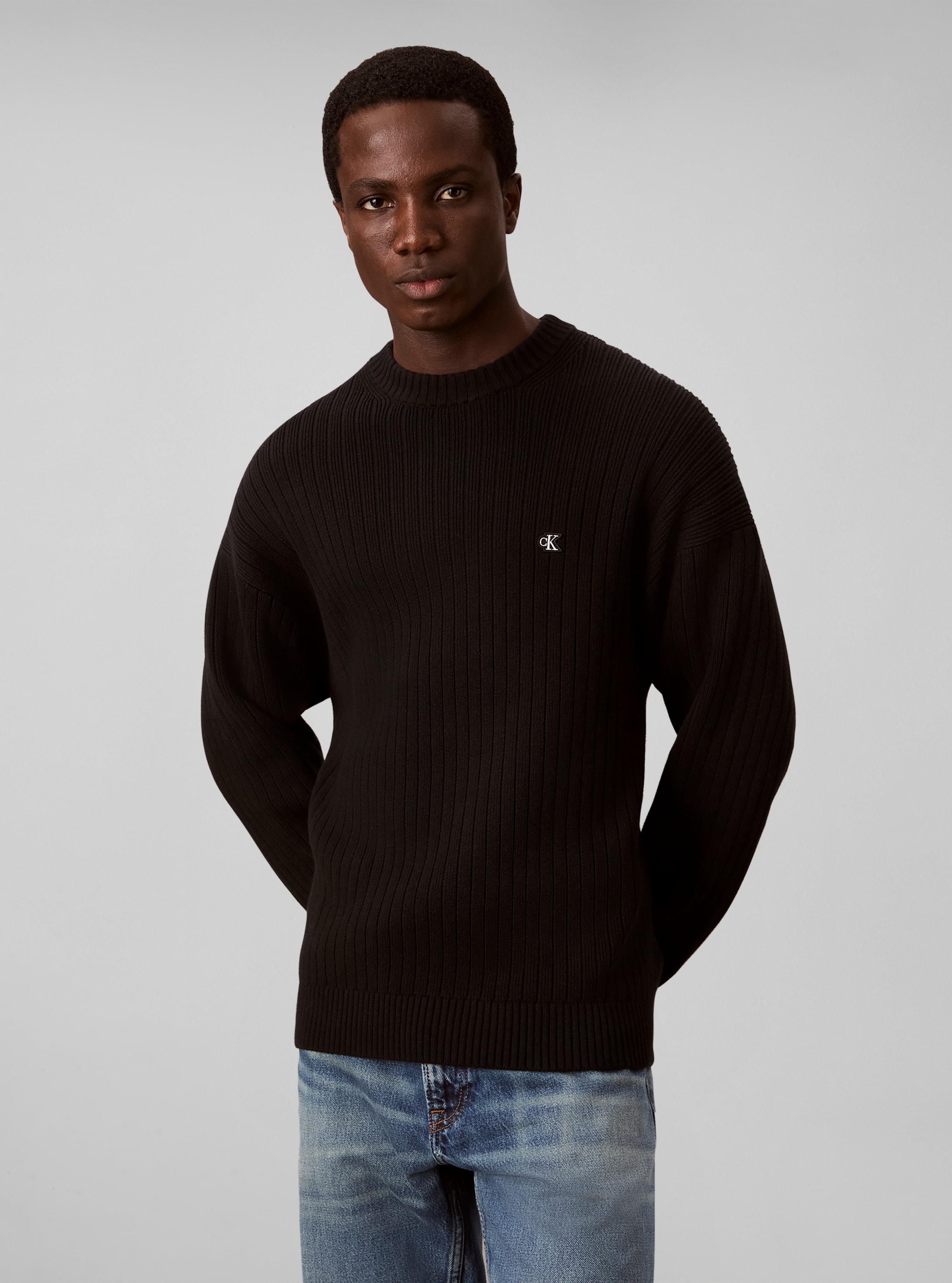 Image of Calvin Klein Strickpullover Rippstrick, Regular Fit, Logo-Stickerei
