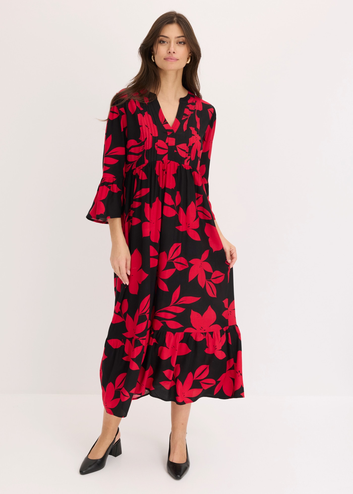 bonprix Maxikleid »Maxikleid aus fliessender Viskose« für modischen Auftritt, aus Viskose, A-Linie, 3/4-Ärmel