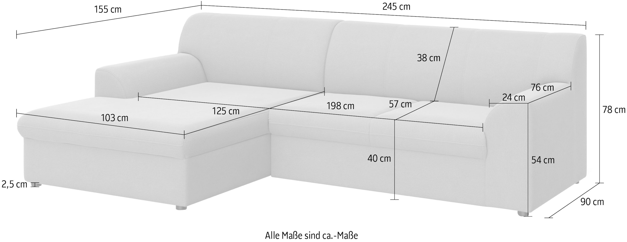 DOMO collection Ecksofa »Topper, elegant und zeitlos, kompaktes Stellmass 245/155cm, L-Form«, mit Recamiere, wahlweise mit Schlaffunktion