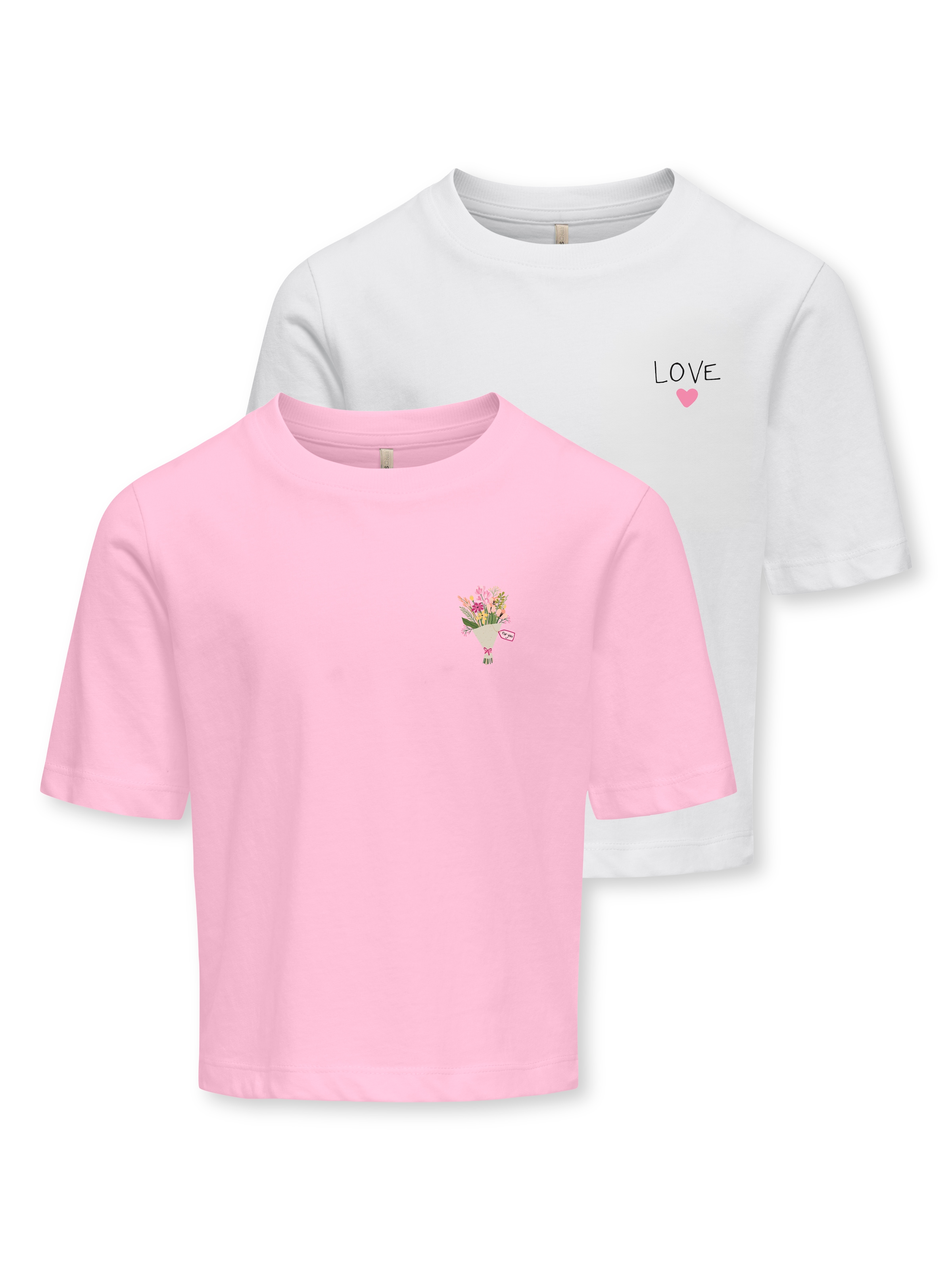 Image of KIDS ONLY T-Shirt "KOGREX FLOWER S/S TOP JRS 2-PACK" Packung, 2 mit süssen Brustmotiven