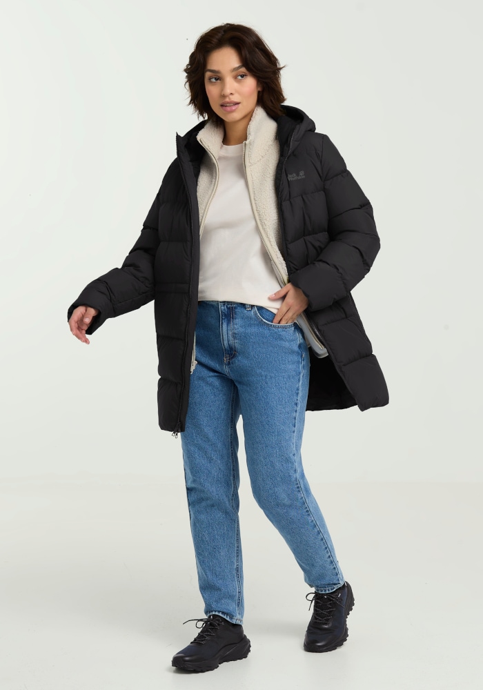 Jack Wolfskin Manteau en duvet »FROZEN PALACE LONG JKT W RDS« avec capuche, rembourrage isolant en duvet, coupe-vent
