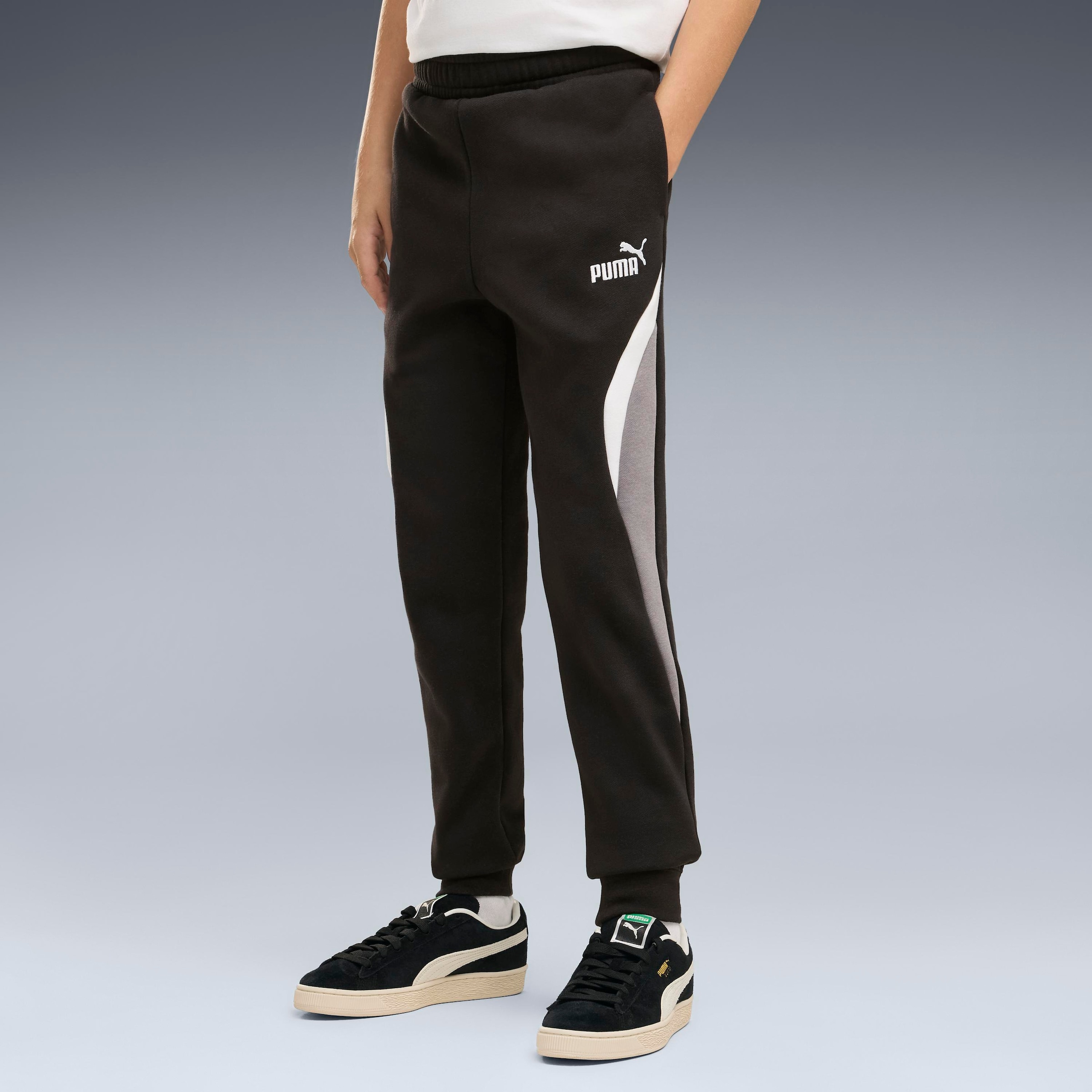 Image of PUMA Trainingshose "ESS BLOCK SWEATPANTS FL B" Regular Fit, für Sport und Freizeit, sportlicher Stil