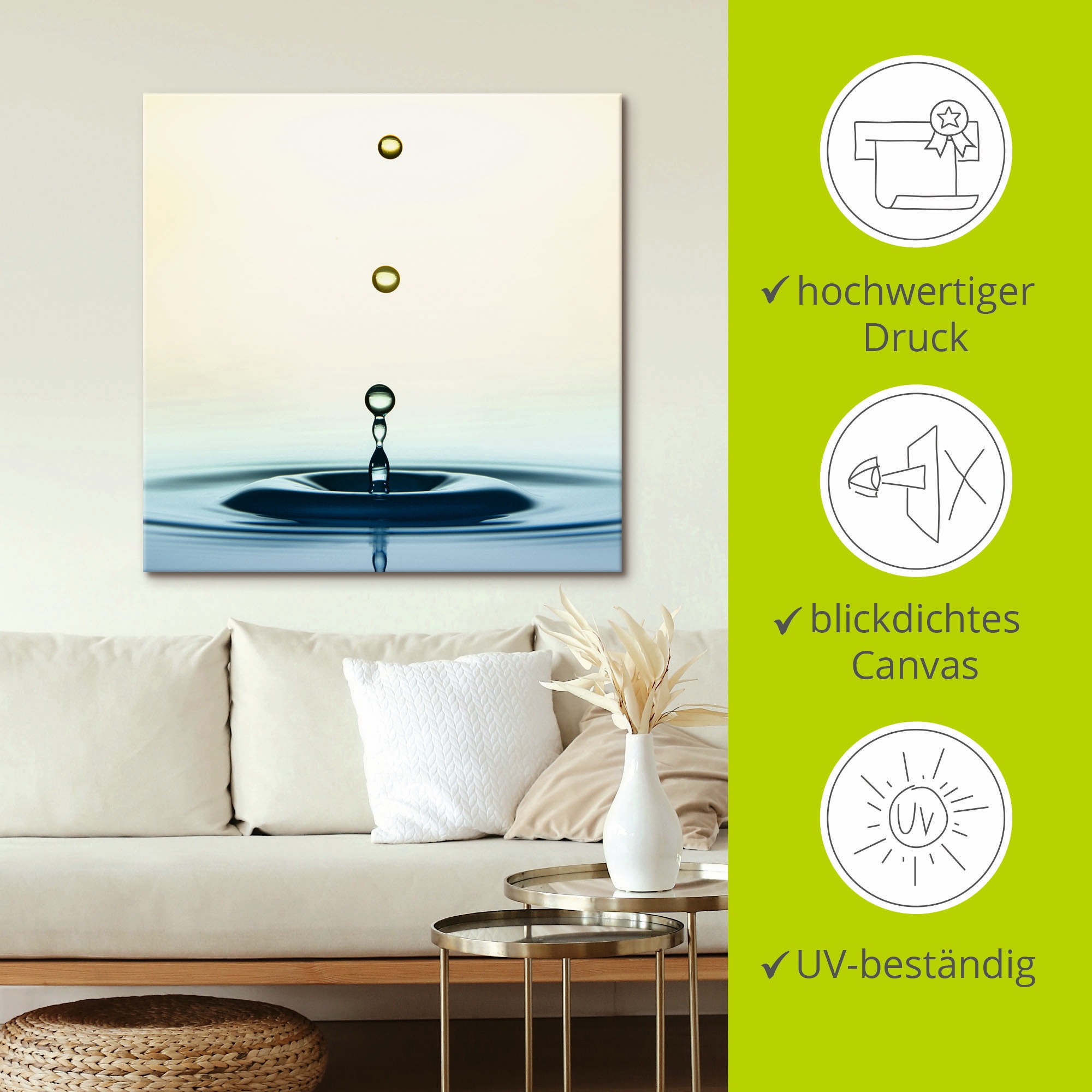 Artland Tableau sur toile »Tropfen« 1 cuis tlg. als Leinwandbild, Wandaufkleber in verschied. Grössen