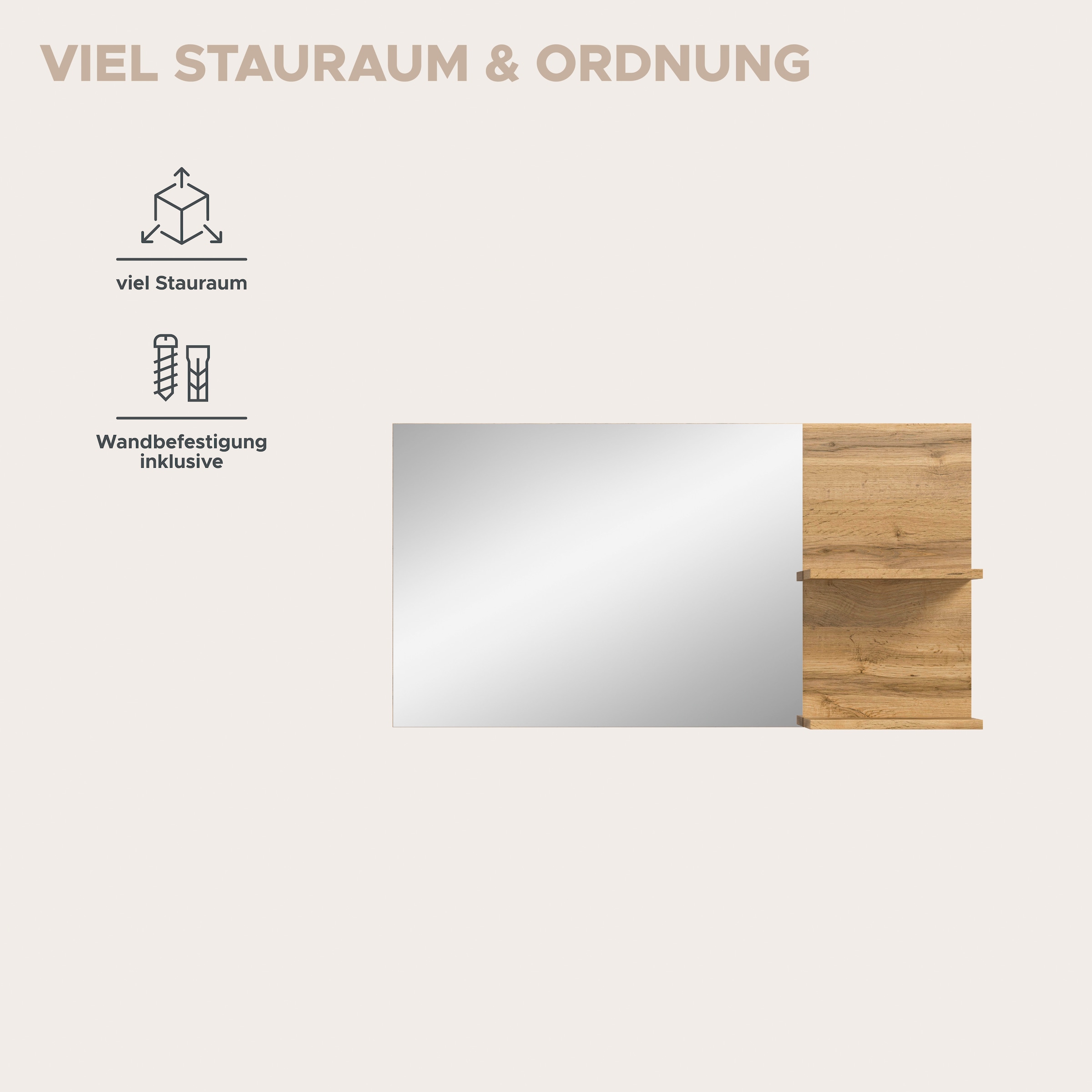 GOODproduct Spiegel »MAMBO II, Breite 99cm, 2 Ablageböden, grosse Spiegelfläche« Garderobenspiegel, Flur, Diele, Spiegel mit Ablage, Spiegelpaneel
