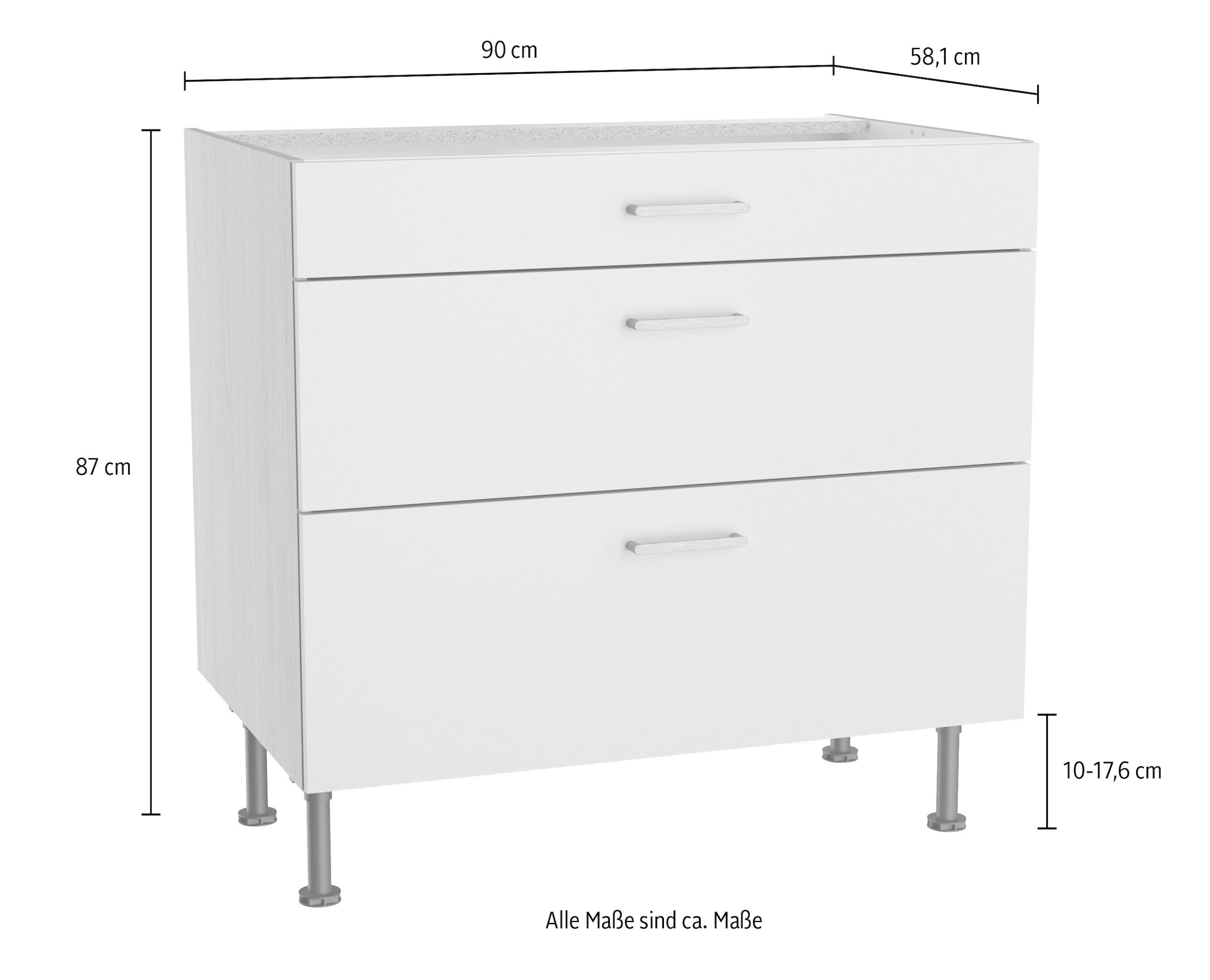 KOCHSTATION Armoire basse »KS-Lucy« Breite 90 cm, 1 Schubkasten, 2 Auszügen, Soft-Close, verstellbare Füsse