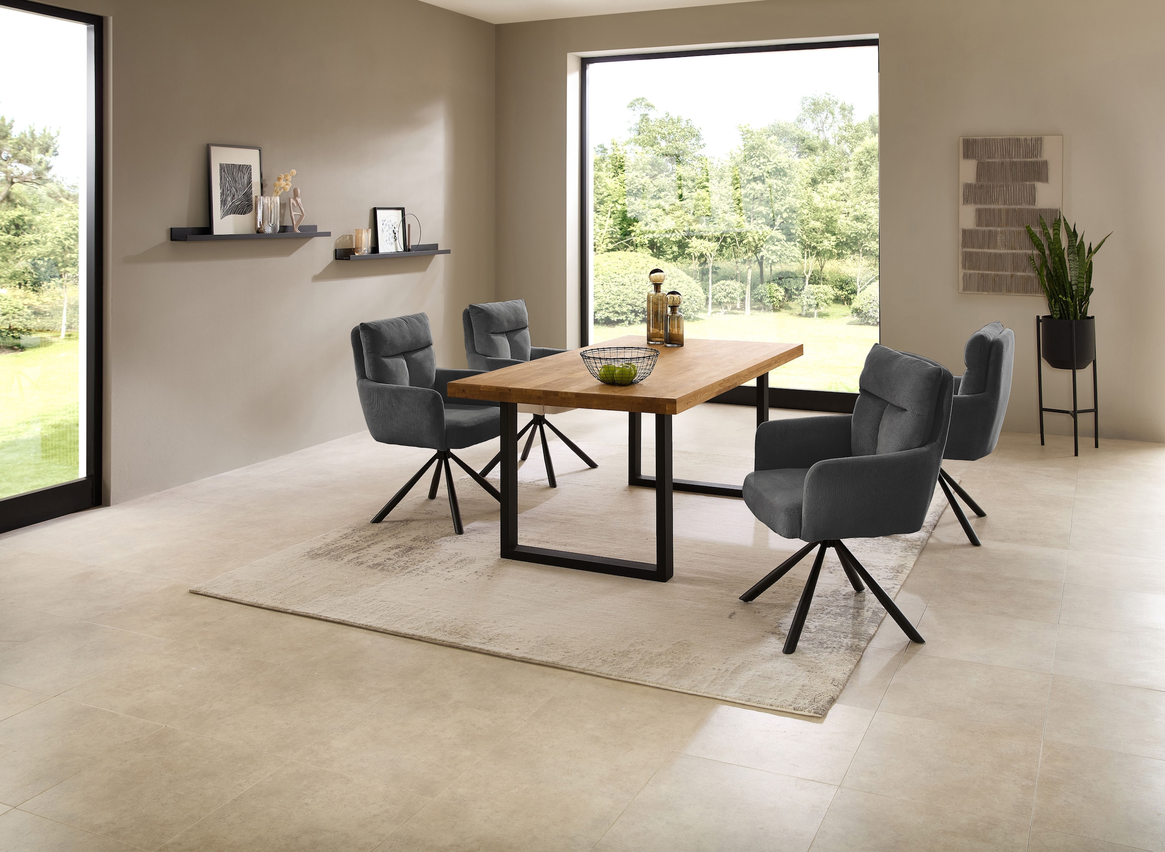 Stolkom Table de salle à manger »Chris Esszimmertisch Eiche Massivholz, BxHxT 110x47x70 cm« Gerade Kante, Industrial Style Eiche Massivholz