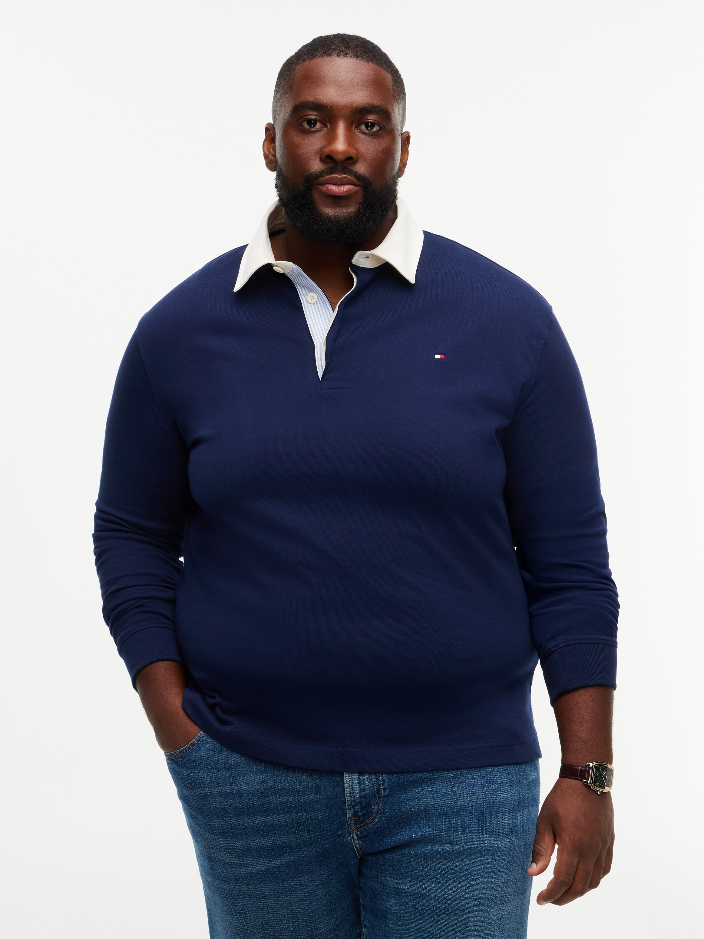 Image of Tommy Hilfiger Big & Tall Rugbyshirt "BT-ESSENTIAL SOLID RUGBY" Grosse Grössen, kontrastfarbener Kragen
