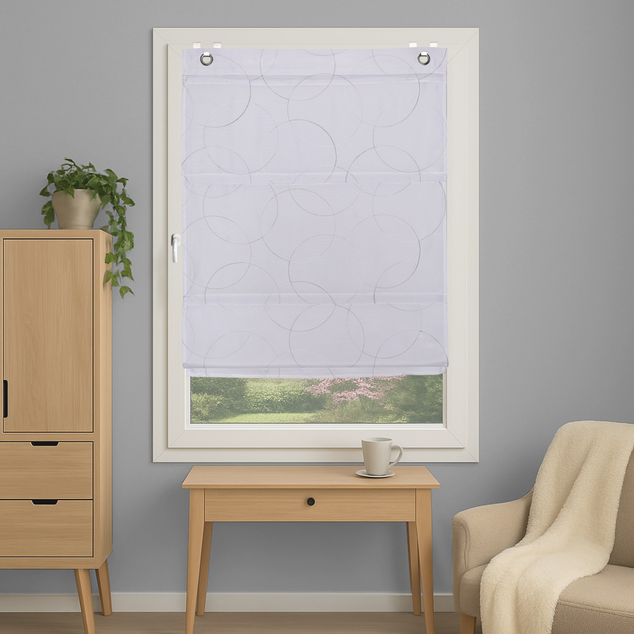 Image of HOME WOHNIDEEN Magnetrollo "ADALIA" mit Hakenaufhängung mit Bohren bestickt