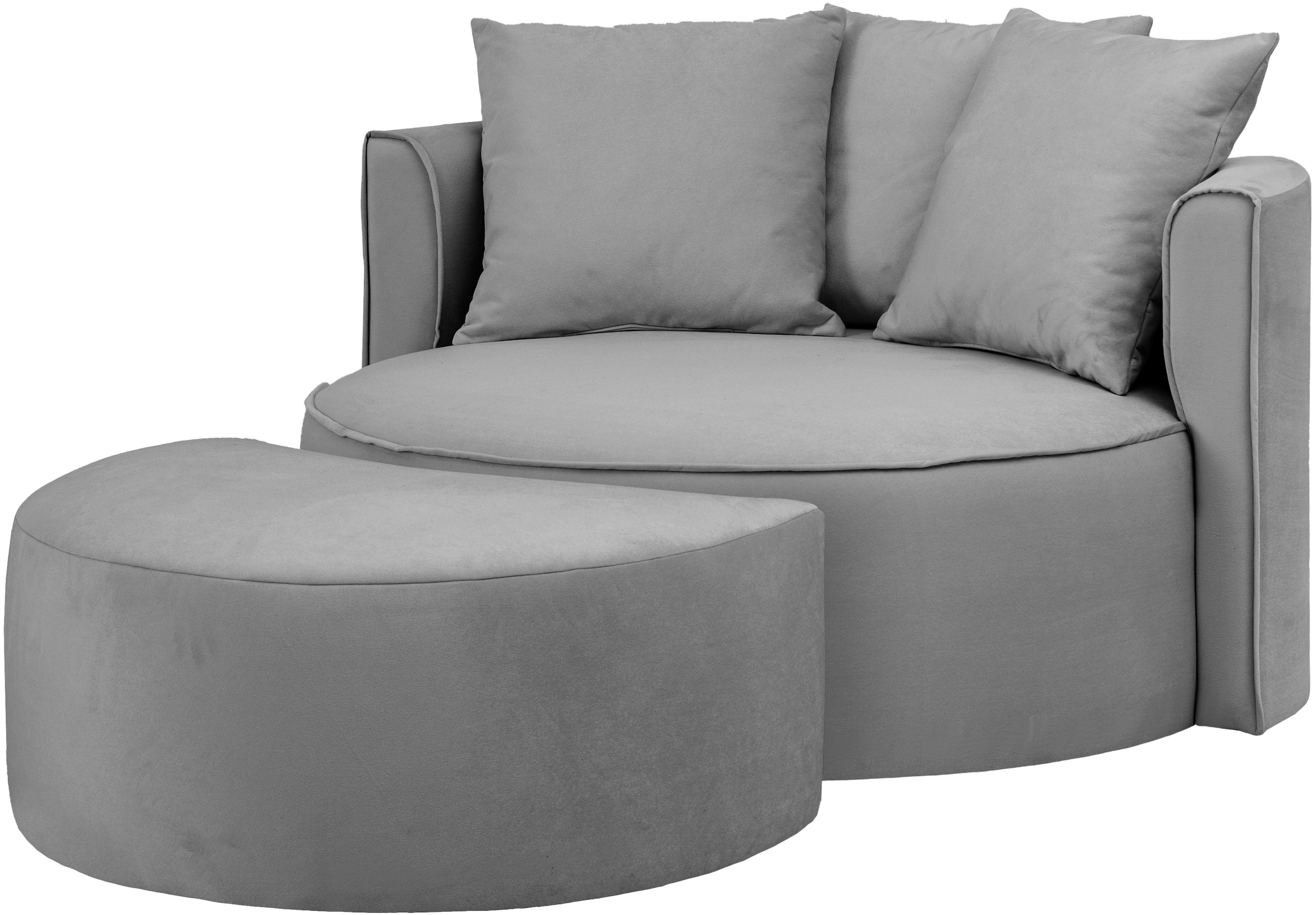 LeGer Home by Lena Gercke XXL-Sessel »ISALIE, Rundsessel mit Hocker, Lesesessel, Loveseat, Big-Sessel«, (Set), trendige Stoffe, 3 Zierkissen, grosse Sitzfläche, Cord, Samt, Bouclé
