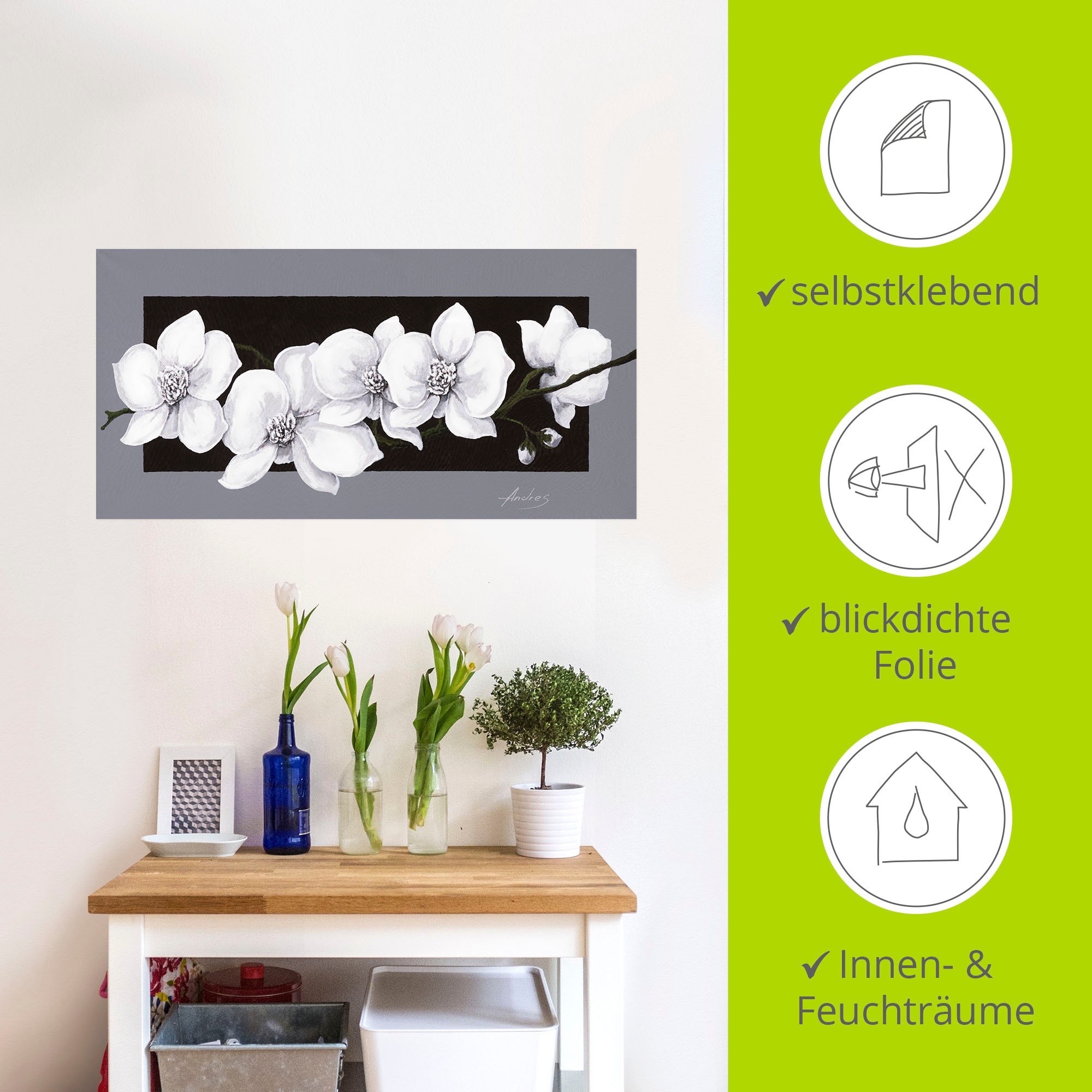 Artland Wandbild »Weisse Orchideen auf grau«, Blumen, (1 St.), als Alubild, Outdoorbild, Leinwandbild, Poster, Wandaufkleber