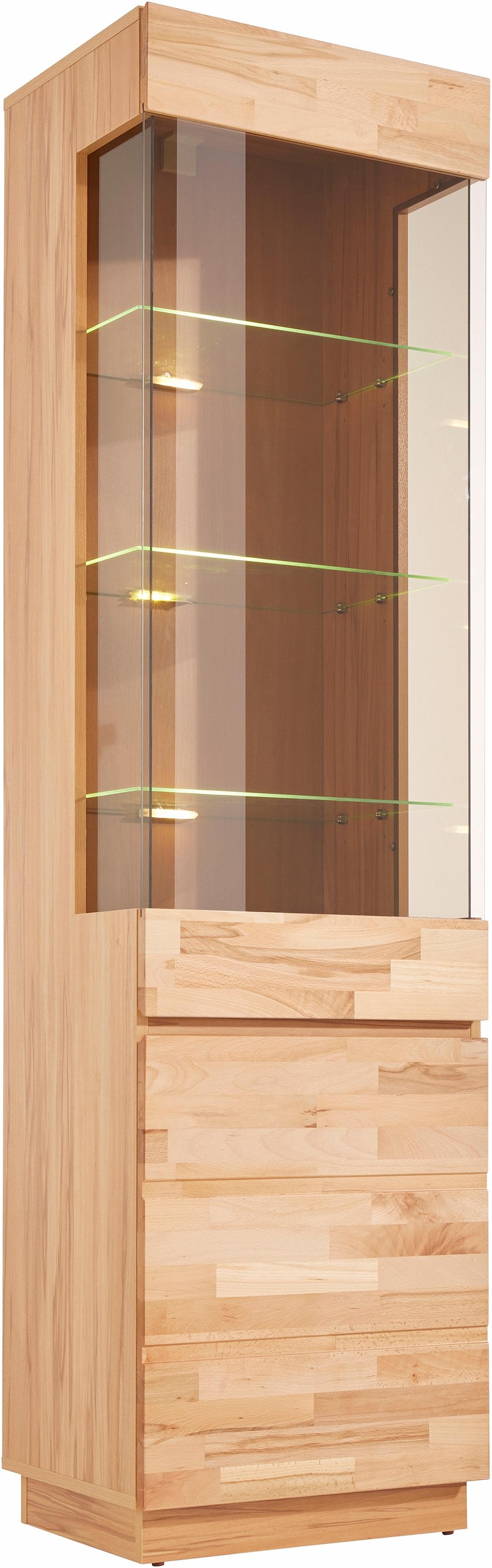 Vitrine, Höhe 184 cm, Türen aus Massivholz, mit Glaseinsatz