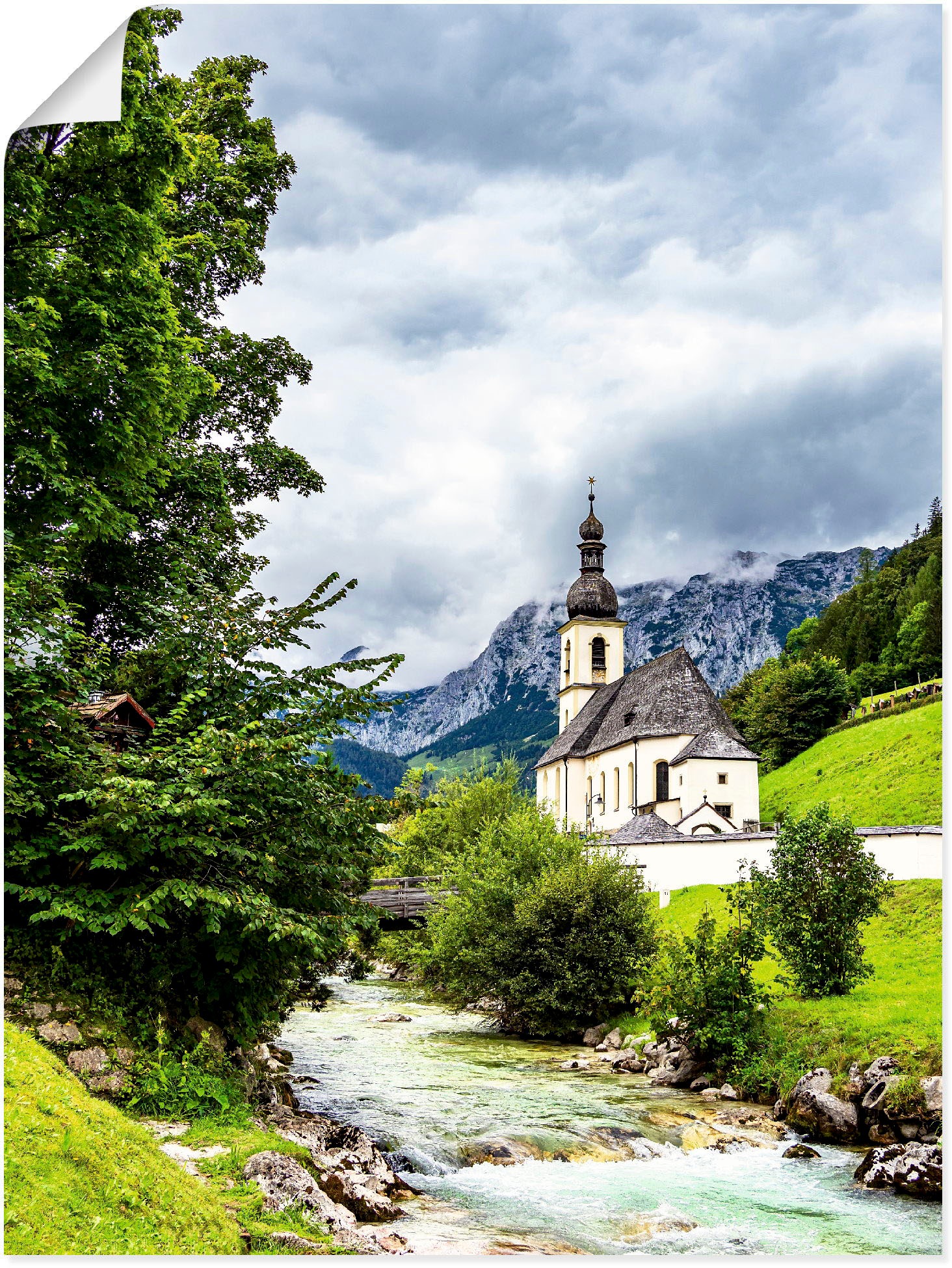 Image of Artland Wandbild »Pfarrkirche Sankt Sebastian in Ramsau«, Berge & Alpenbilder, (1 St.), in vielen Grössen & Produktarten - Alubild / Outdoorbild für den Aussenbereich, Leinwandbild, Poster, Wandaufkleber / Wandtattoo auch für Badezimmer geeignet bei Acker