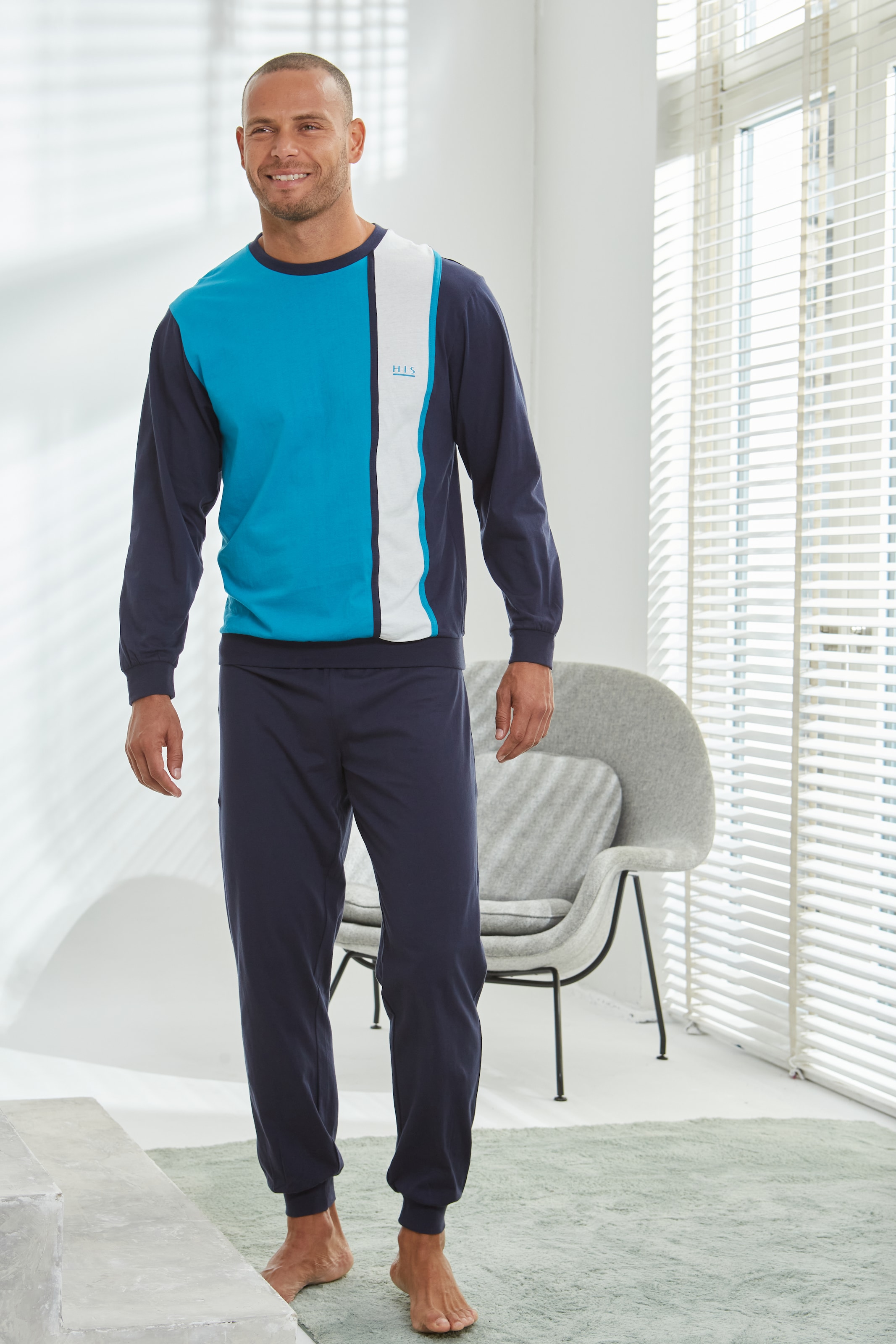 Image of H.I.S Pyjama "Schlafanzug für Herren" 1 Stück, 2 tlg. Schlafanzug mit breitem Streifen