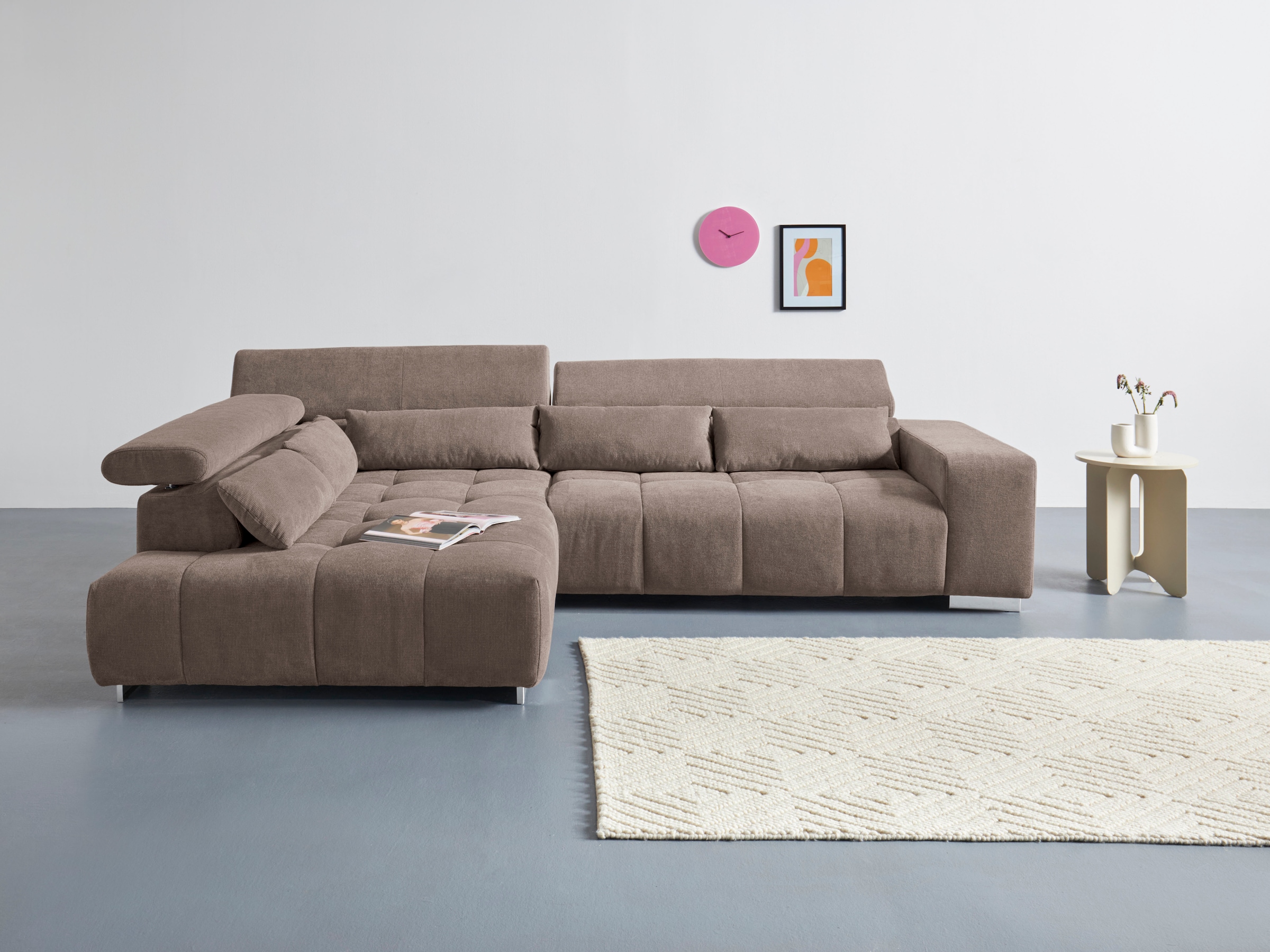 Image of COTTA Ecksofa "Orion L-Form" mit Kopfteilverstellung & 5 Nierenkissen