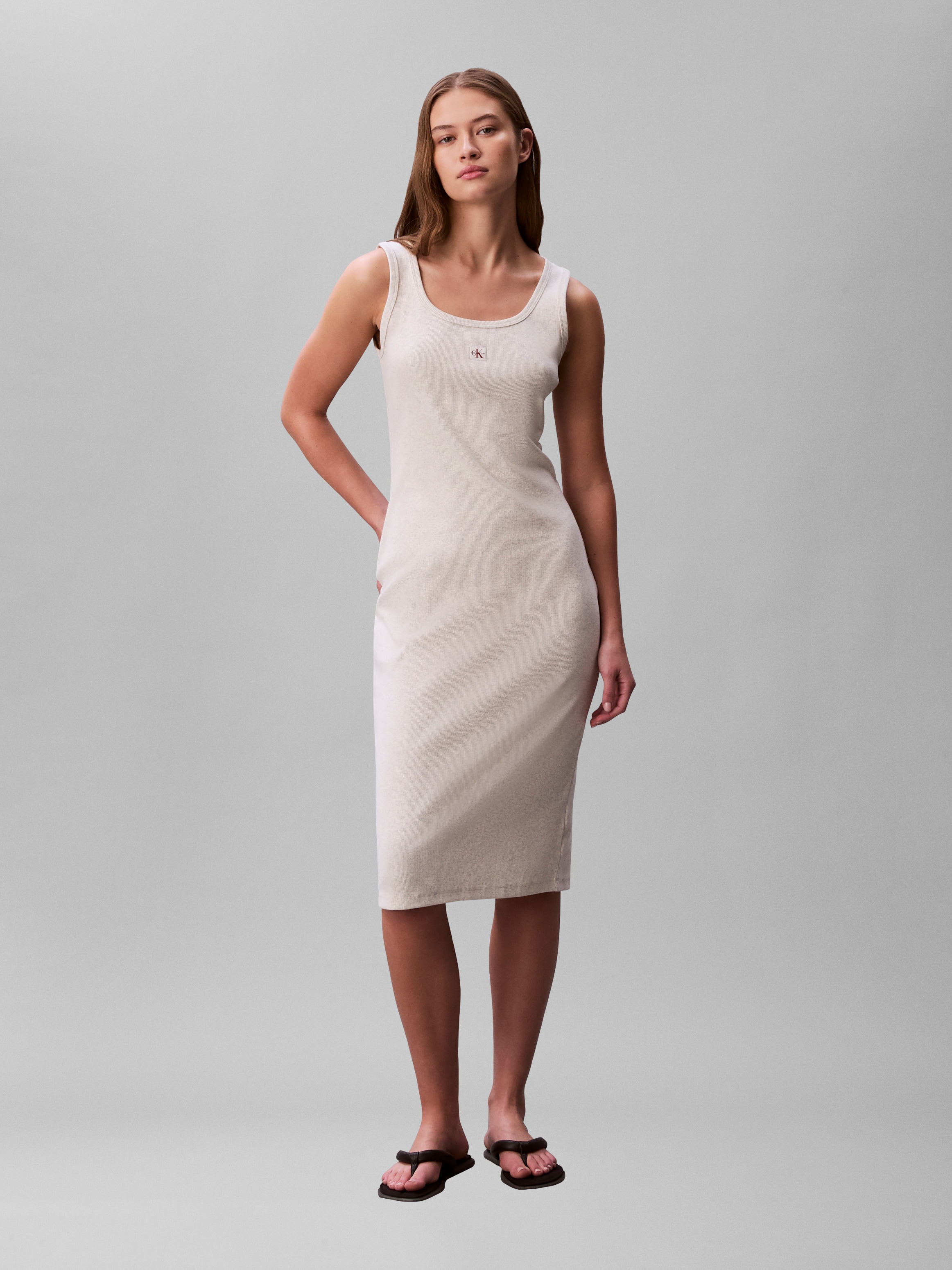 Calvin Klein Jeans Minikleid »BABY RIB WOVEN LABEL« Ohne Tasche Figurbetonte Passform mit Rundhalsausschnitt