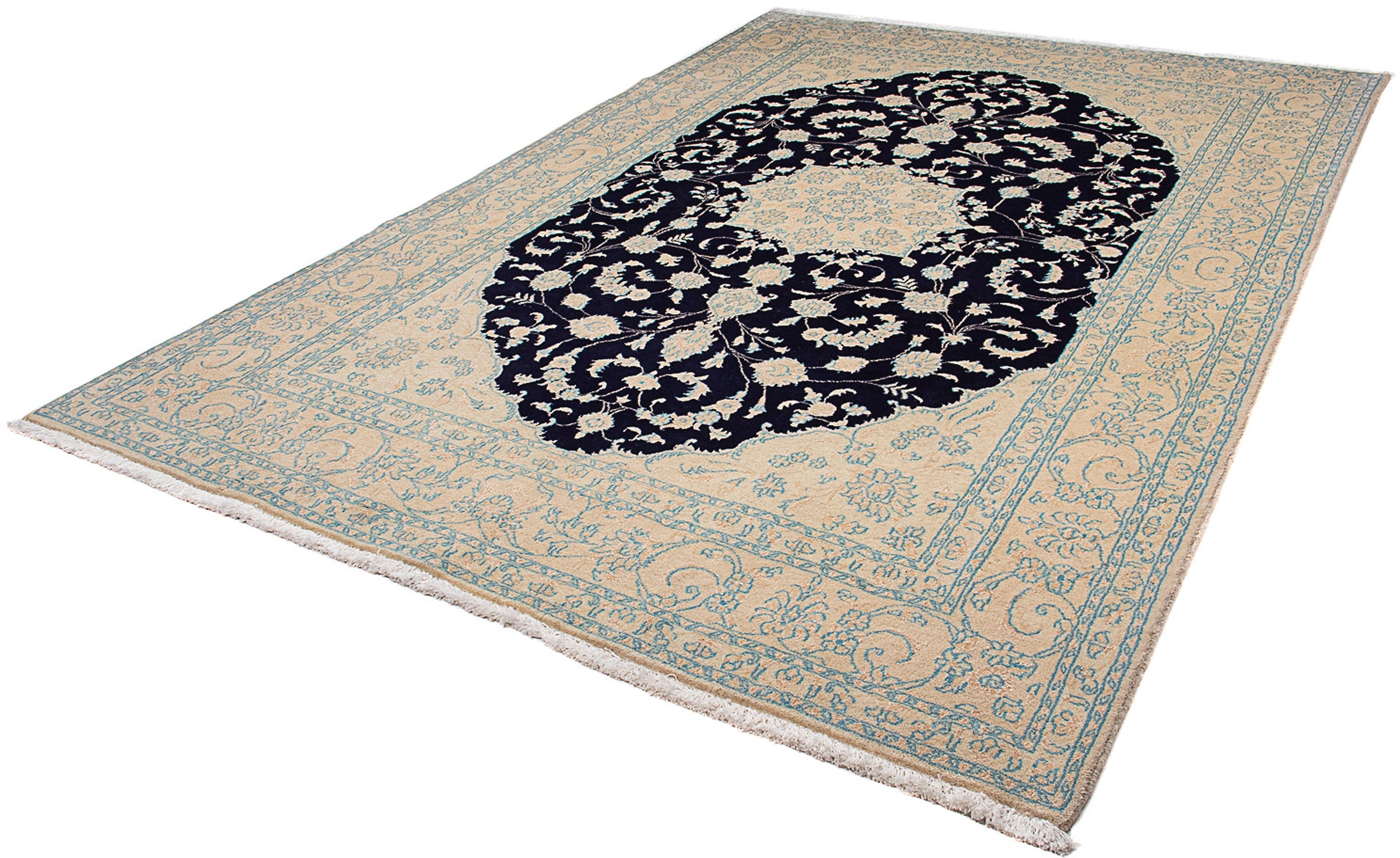 Image of morgenland Orientteppich »Perser - Nain - 297 x 195 cm - dunkelblau«, rechteckig, 10 mm Höhe, Wohnzimmer, Handgeknüpft, Einzelstück mit Zertifikat bei Ackermann Versand Schweiz