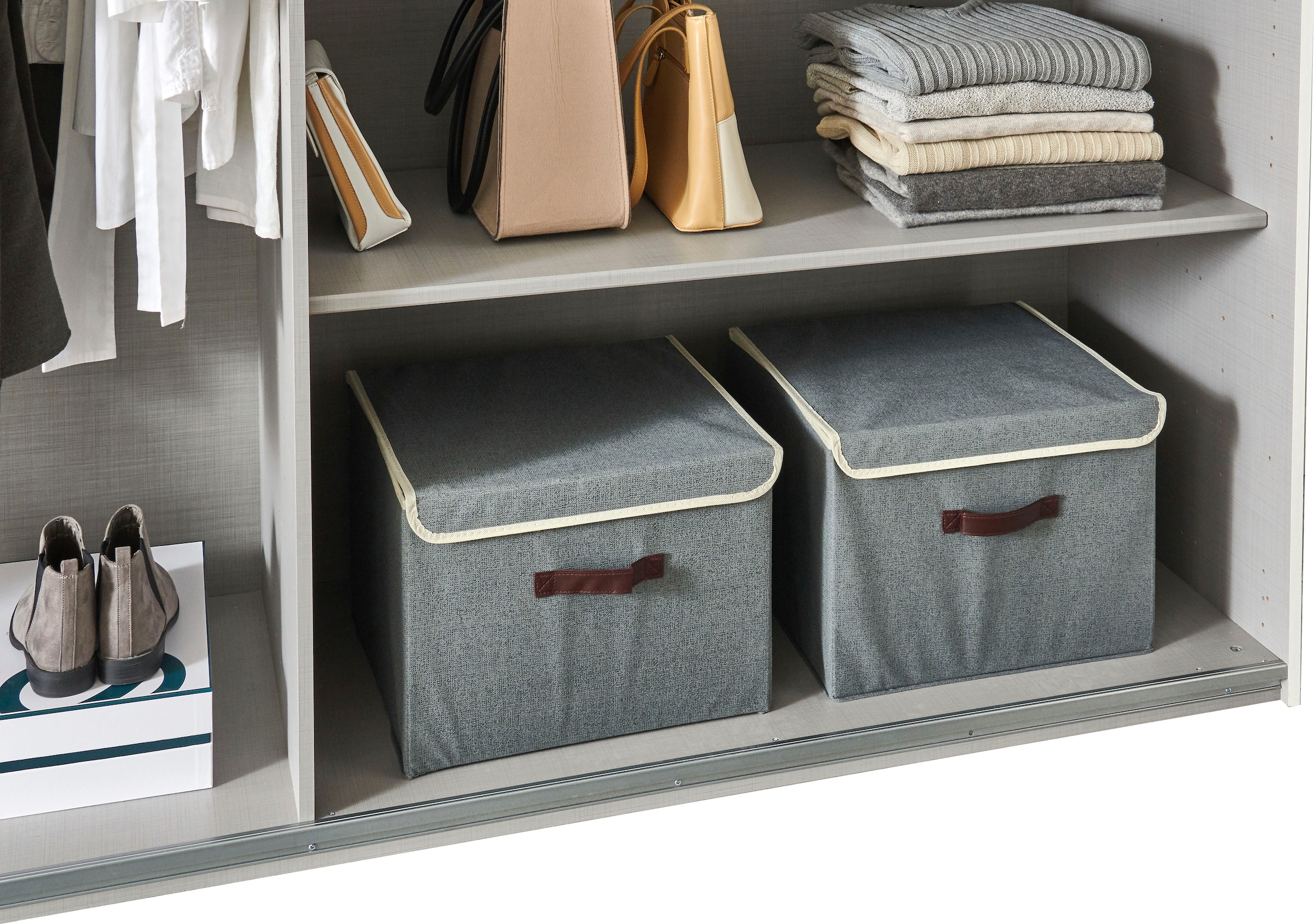 Wimex Armoire à portes coulissantes »Norderstedt« INKLUSIVE 2 Stoffboxen und 2 zusätzliche Einlegeböden, mit Glastür