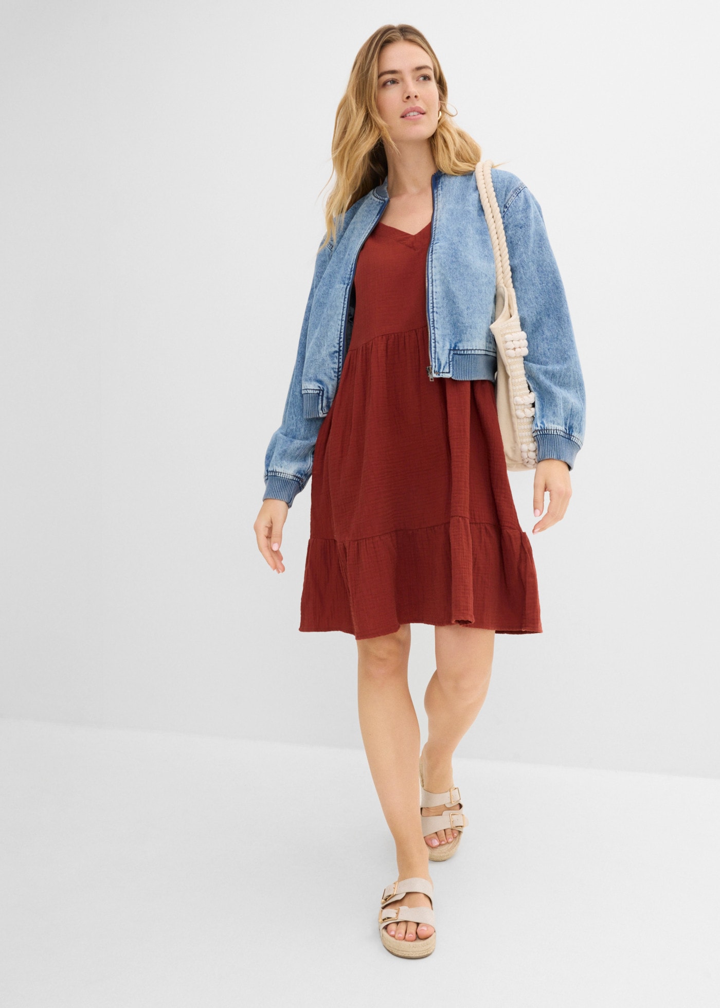 bonprix Robe en sweat für entspannten Look, Oversized-Kleid, aus Musselin, aus Baumwolle