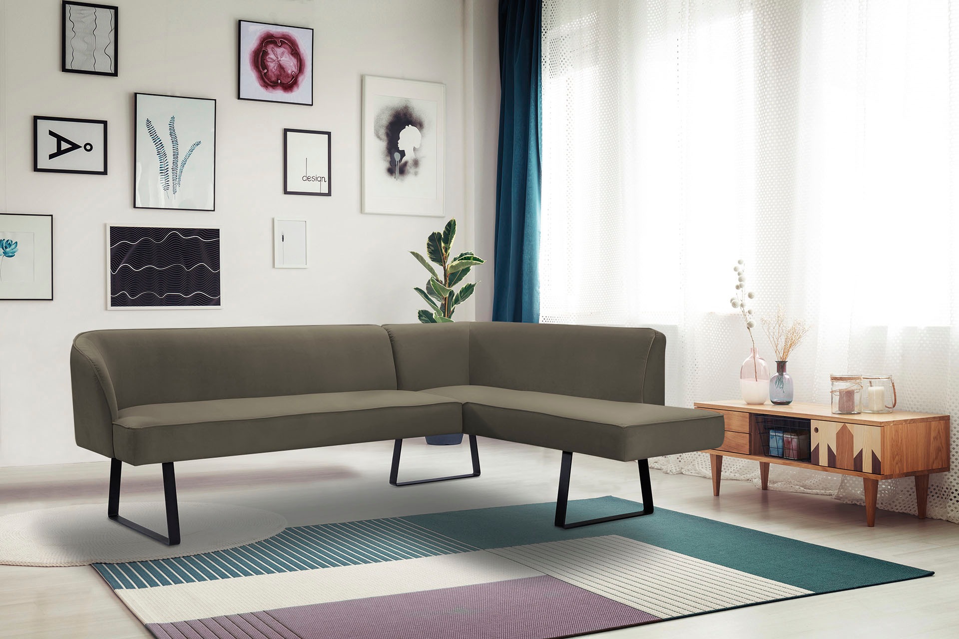 exxpo - sofa fashion Eckbank »Americano«, mit Keder und Metallfüssen, Bezug in verschiedenen Qualitäten