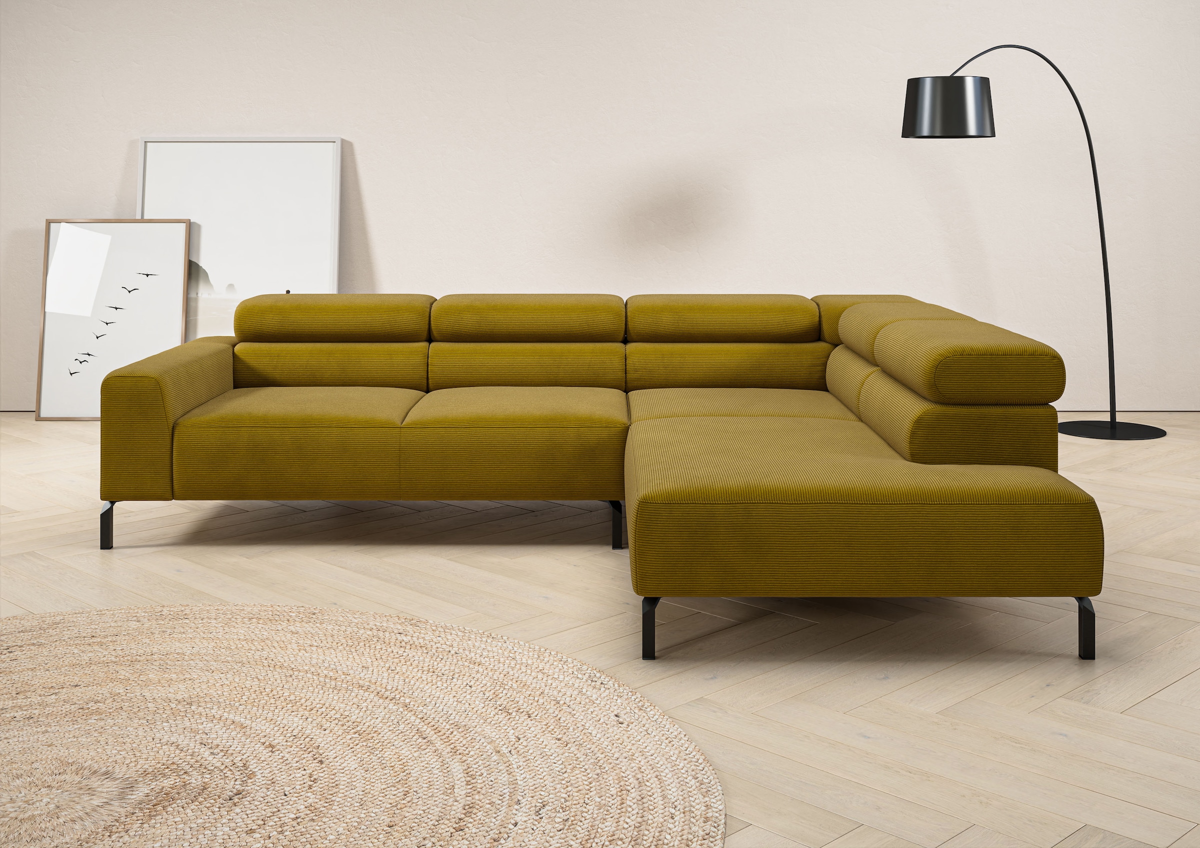 Image of Home affaire Ecksofa "Antonelli, L-Form, inkl. Kopfteilverstellung, Breite 276 cm, bequem" mit elektrischer Sitztiefenverstellung, in Feincord, pistachio