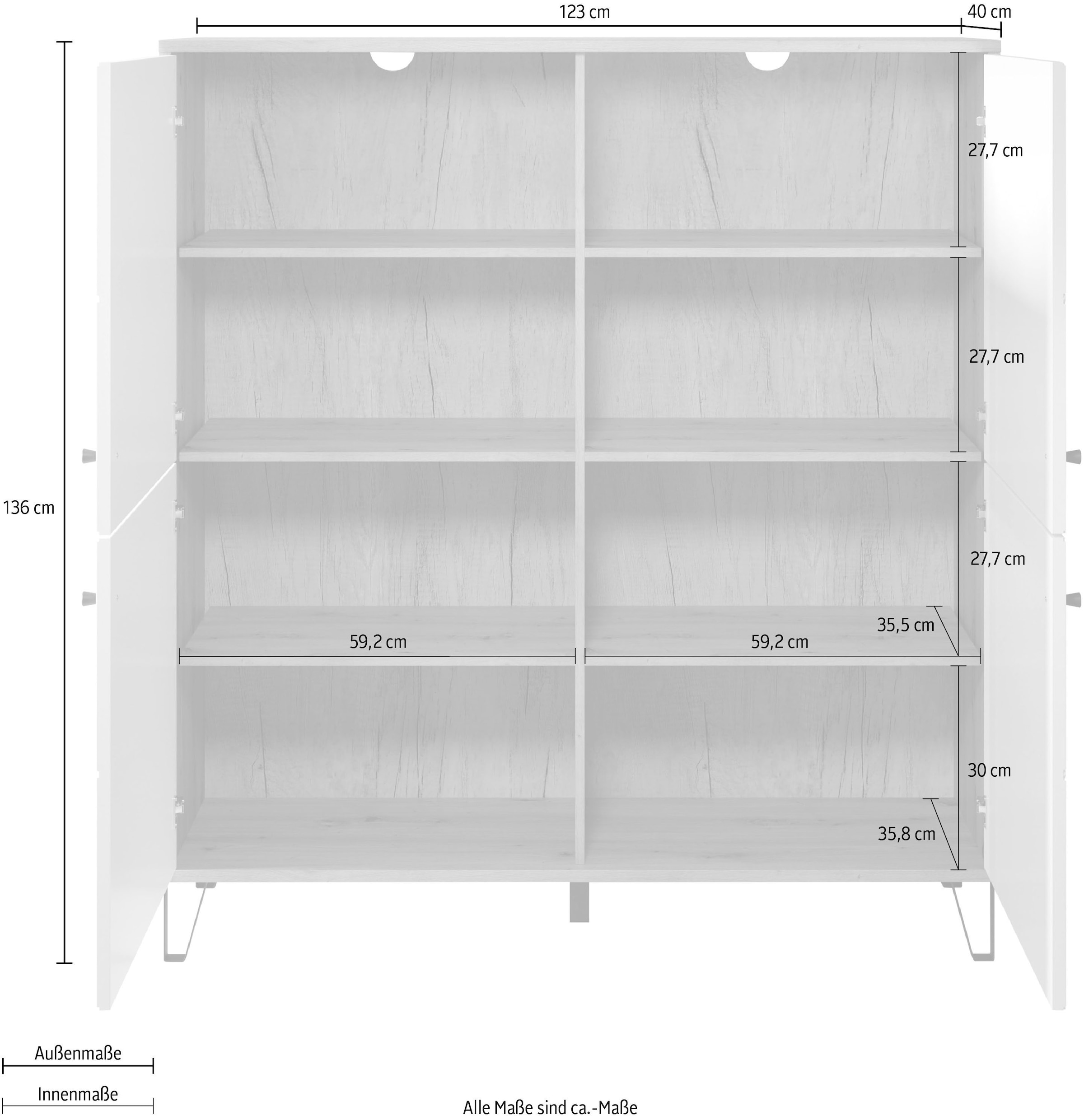 Home affaire Buffet haut »Tarragona« Highboard mit 4 Türen & Soft-Close - (B/T/H) 123/40/136 cm