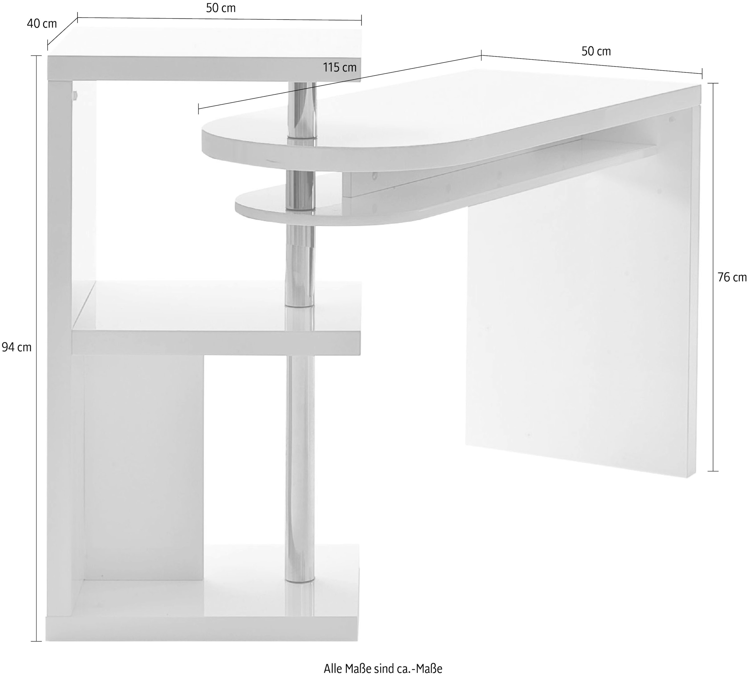 MCA furniture Schreibtisch »Mattis«, mit Regalelment weiss hochglanz, Tischplatte schwenkbar