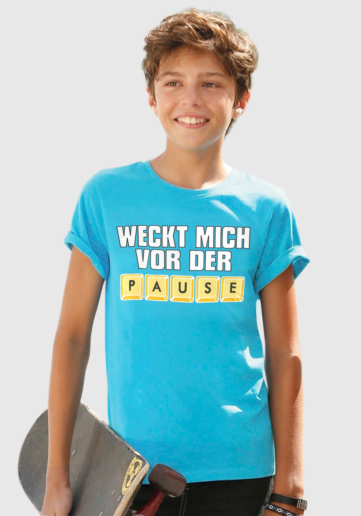 Trendige KIDSWORLD T-Shirt »WECK Mindestbestellwert VOR PAUSE«, DER Spruch MICH ohne kaufen