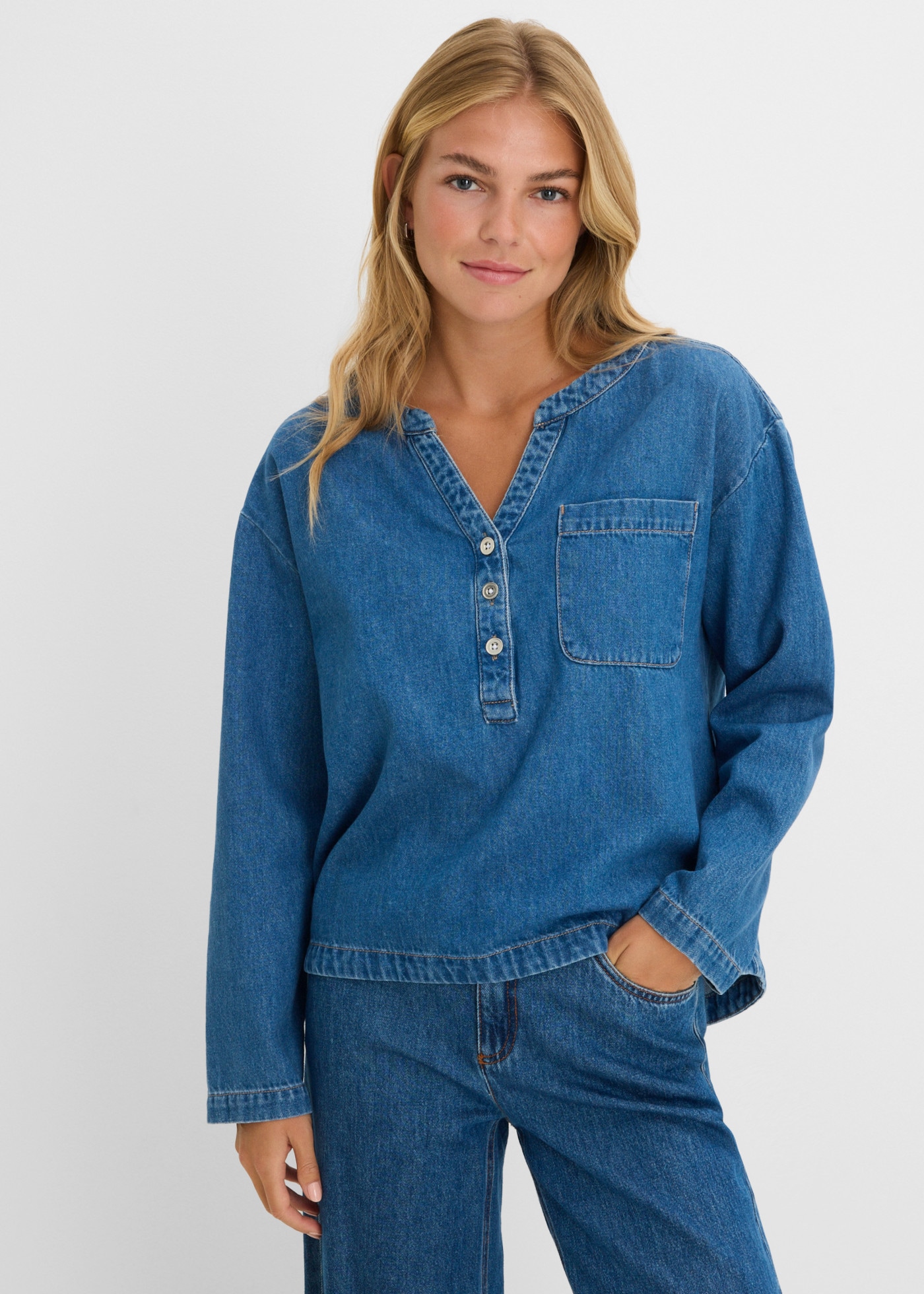 Image of bonprix Jeansbluse Tunika, aus reiner Baumwolle, Oversize-Passform, Langarm