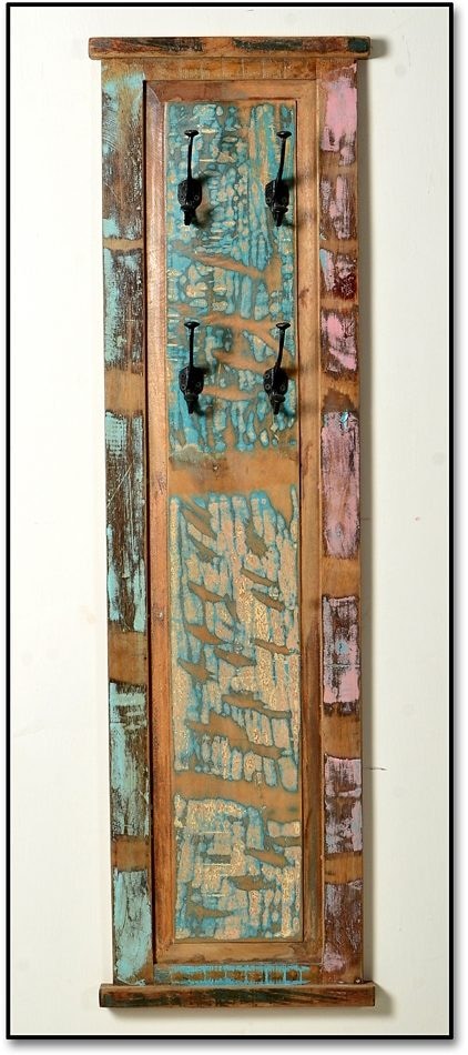 Image of SIT Garderobenpaneel "Ubud aus Altholz mit 4 Doppelhaken im Vintage-Look" Gefertigt aus Holz alter Fischerboote – jedes Paneel ein Unikat