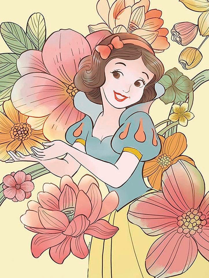 Image of Komar Bild "Snow White Flowers" Disney 1 Stk. tlg. Wandbild zur Dekoration im Kinderzimmer - ohne Rahmen