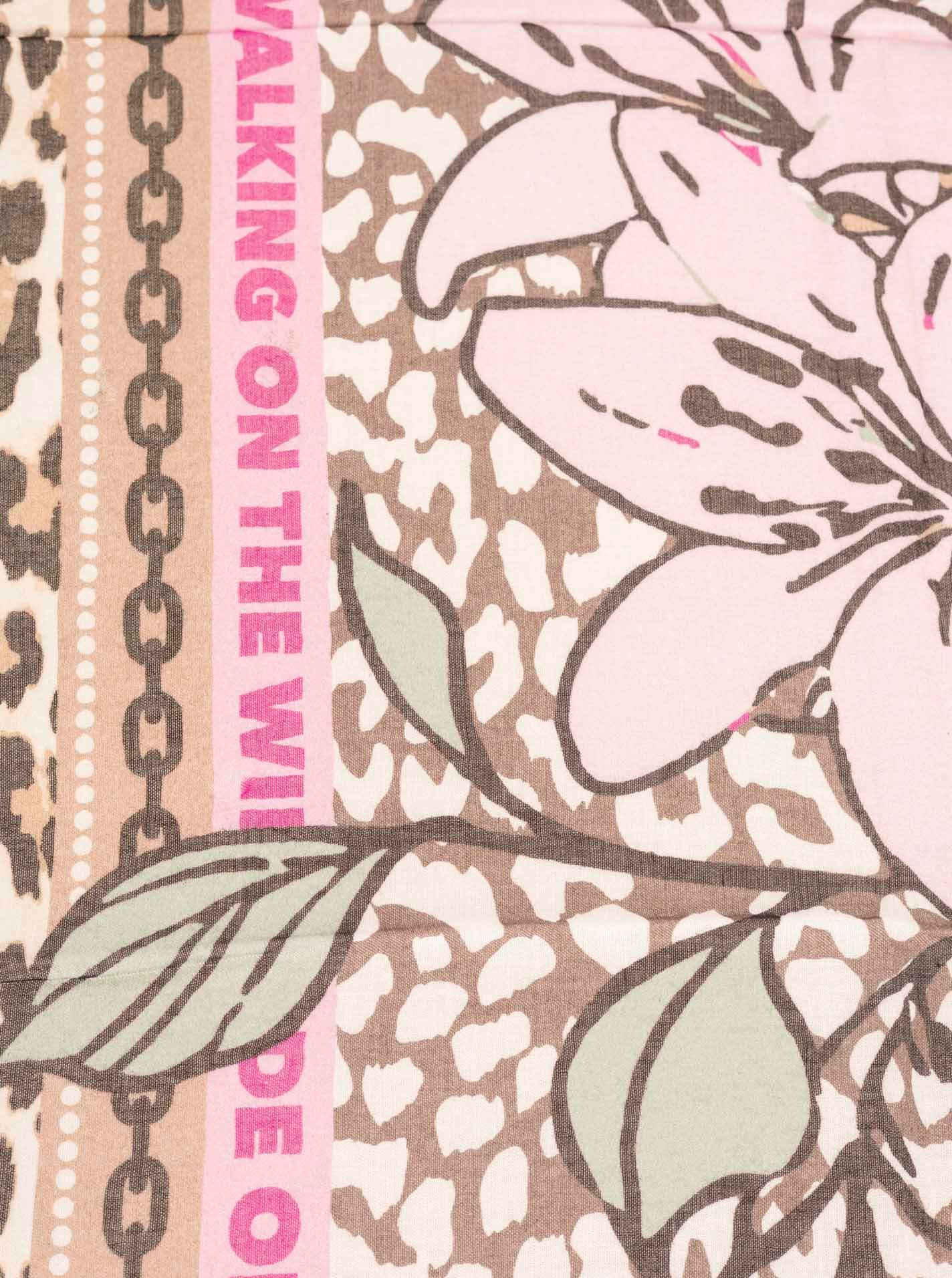 Zwillingsherz Foulard de mode »"Wild Side of Life"« mélange de motifs : léopard et fleurs, bordures à franges tout autour
