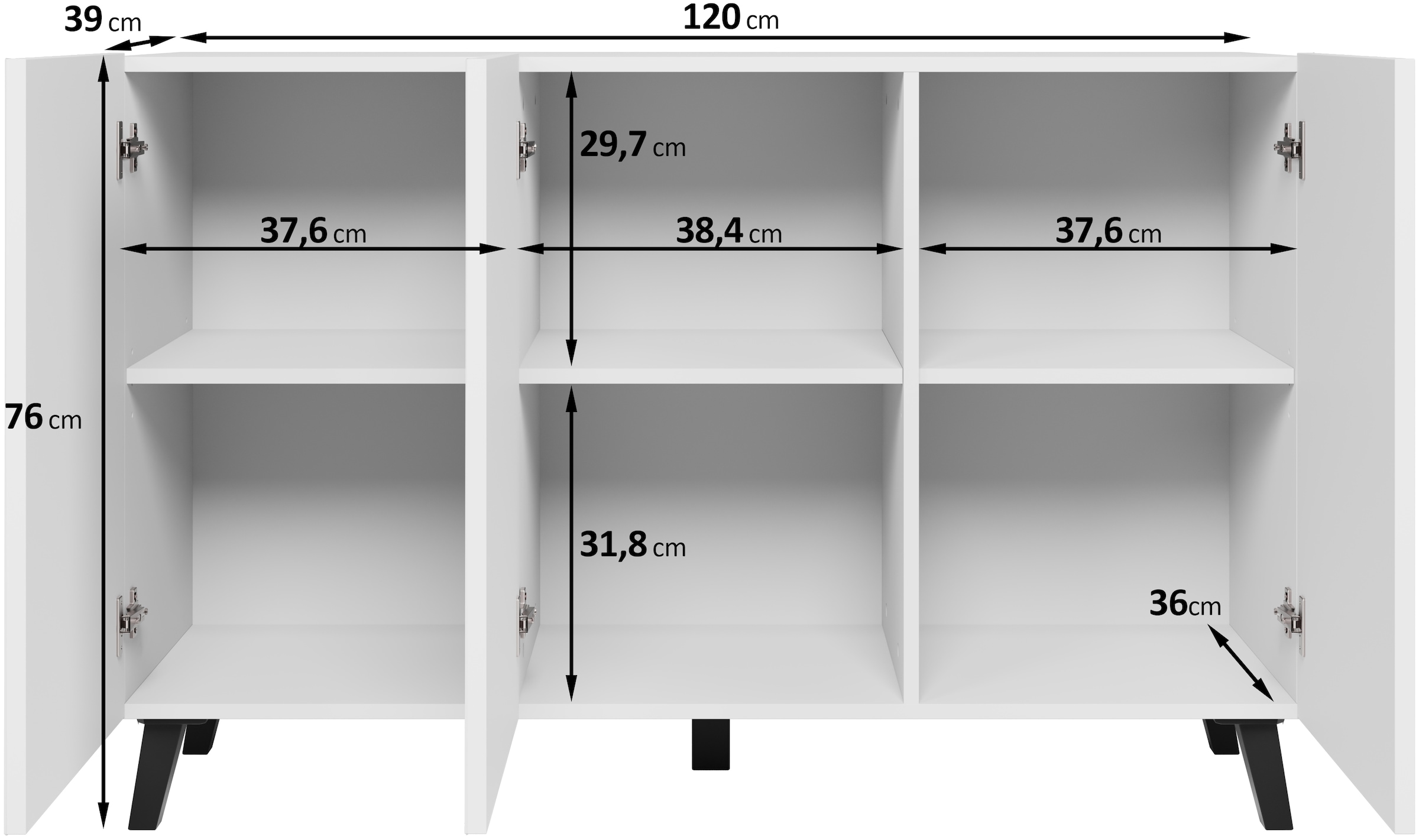 Home affaire Buffet »SIDEBOARD PHUKET II, Stilvolle, grifflose Kommode, Breite 120cm« 1 cuis tlg. avec 6 compartiments et étagères réglables en hauteur