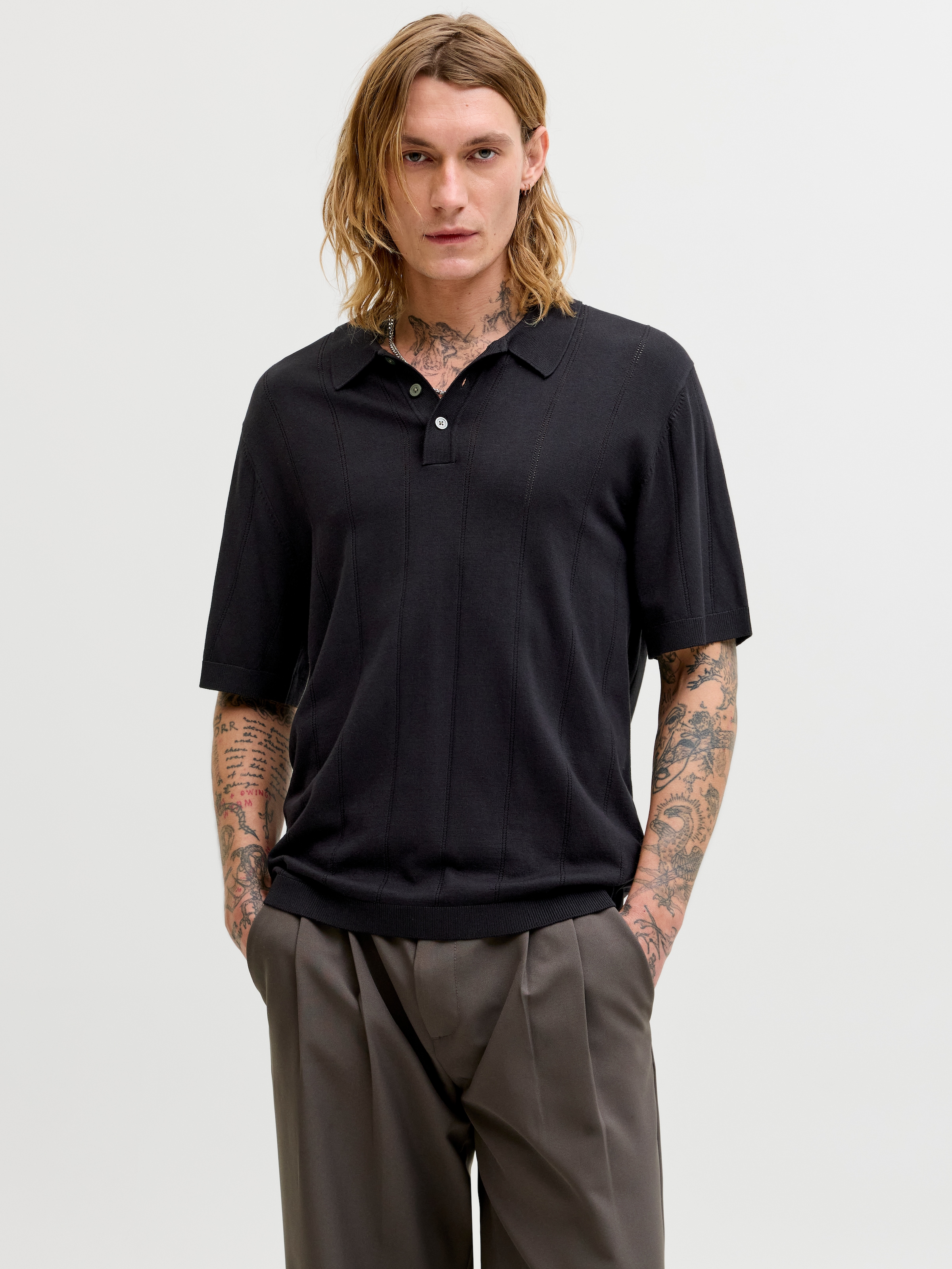 Jack & Jones Pull à col polo »JPRBLAWILLIAM STRUCTURE KNIT POLO SS SN« mélange viscose, coupe régulière