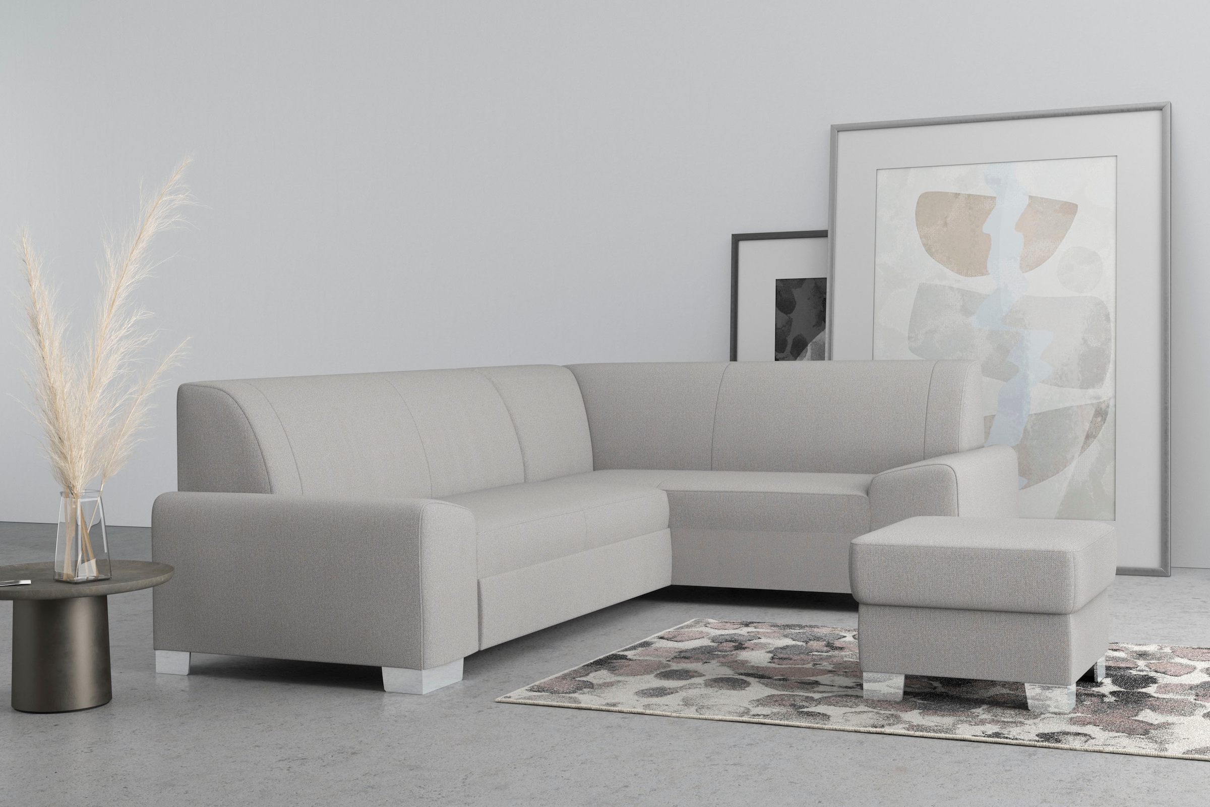 DOMO collection Ecksofa »Anzio in kubischer Formensprache, flache Armlehnen, L-Form«, Wahlweise mit Bettfunktion und Federkern für hohen Sitzkomfort