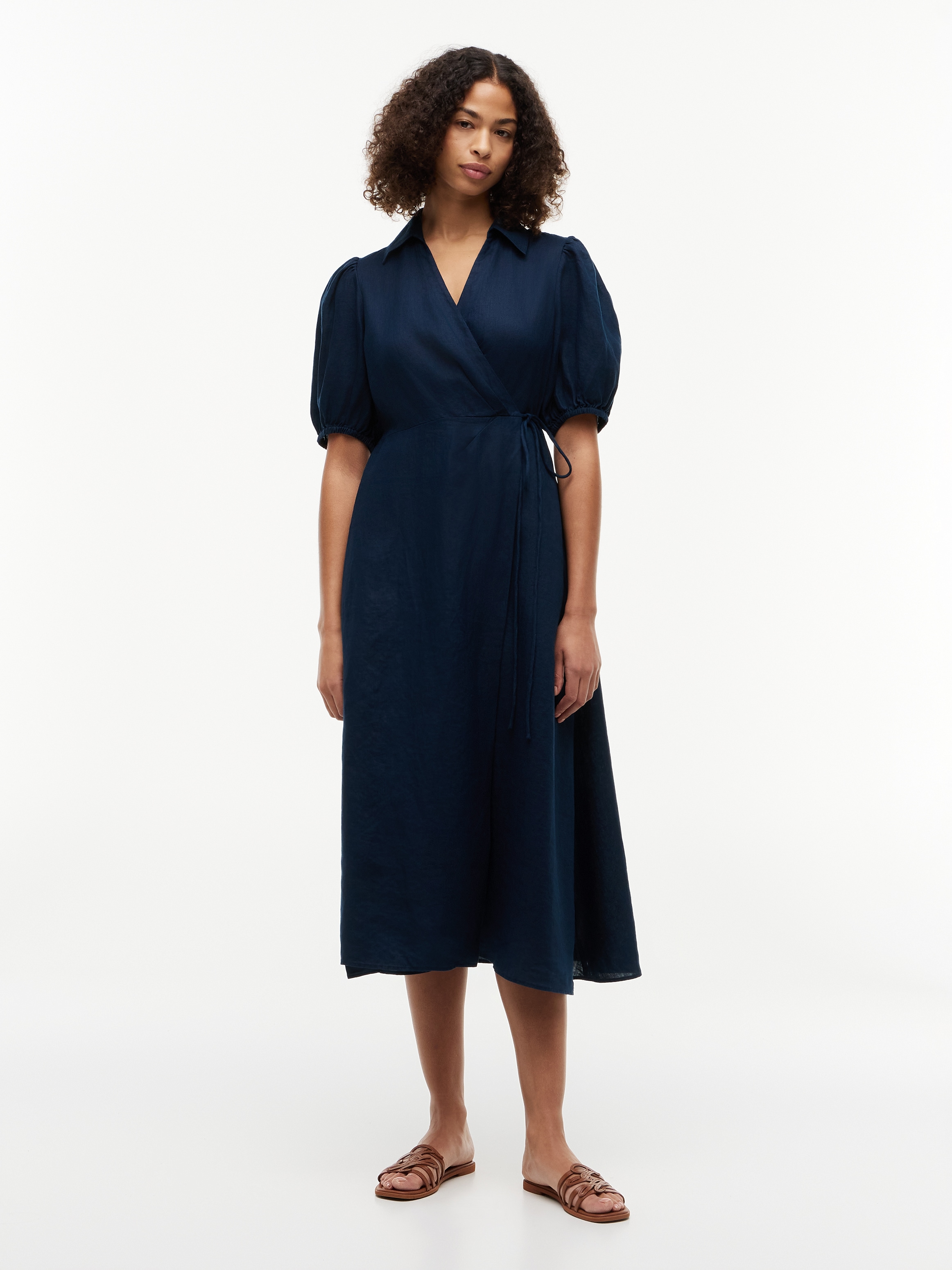 Image of Tommy Hilfiger Wickelkleid "SUMR LINEN WRAP LNG MIDI DRS" Leinen, Bindeband