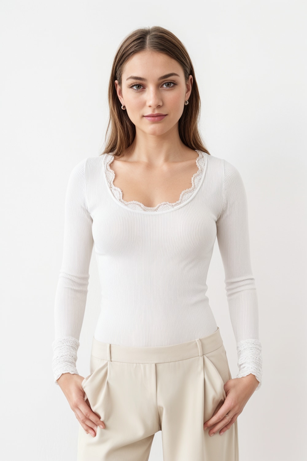 rosemunde T-shirt à manches longues »Benita Silk Blouse« Langarm, mit Spitze, feminin, bequem, Seiden- Baumwollmischung