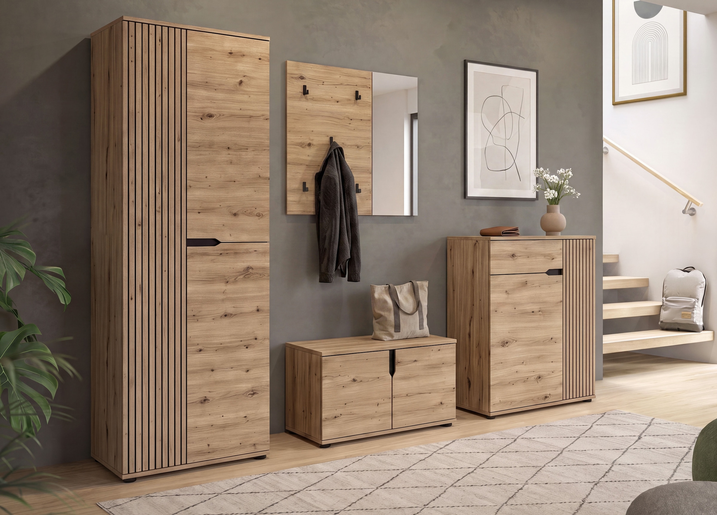 GOODproduct Armoire vestiaire »FJELL, Breite 65cm, 2 Türen, 4 Einlegeböden, 6 Fächer, 1 Kleiderstange« armoire, placard, armoire d'entrée, armoire de couloir, armoire polyvalente