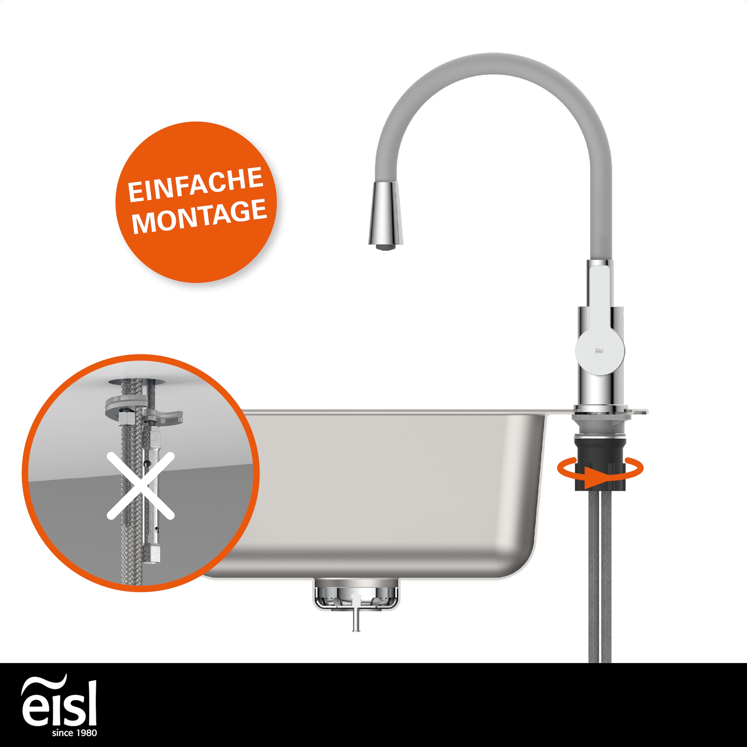 Eisl Robinet d'évier »Flexo« robinet de cuisine, flexible, toucher doux, Eco-Click, démarrage à froid, 360°