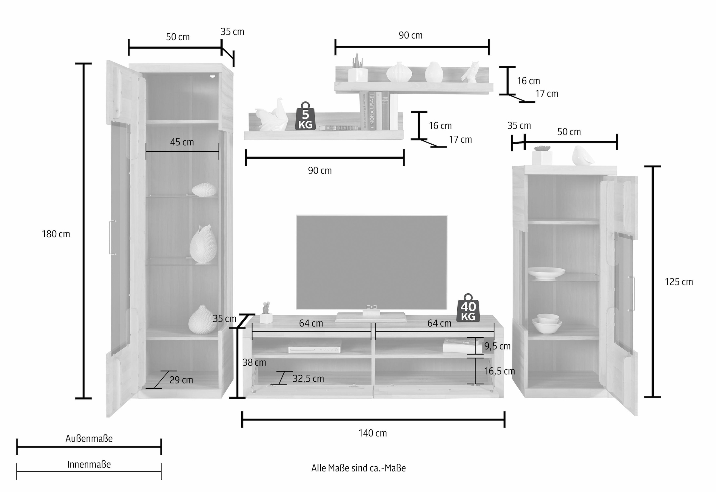 Home affaire Meuble mural »Ribe Wohnwand Set-5 St.« Set, 5 cuis tlg.