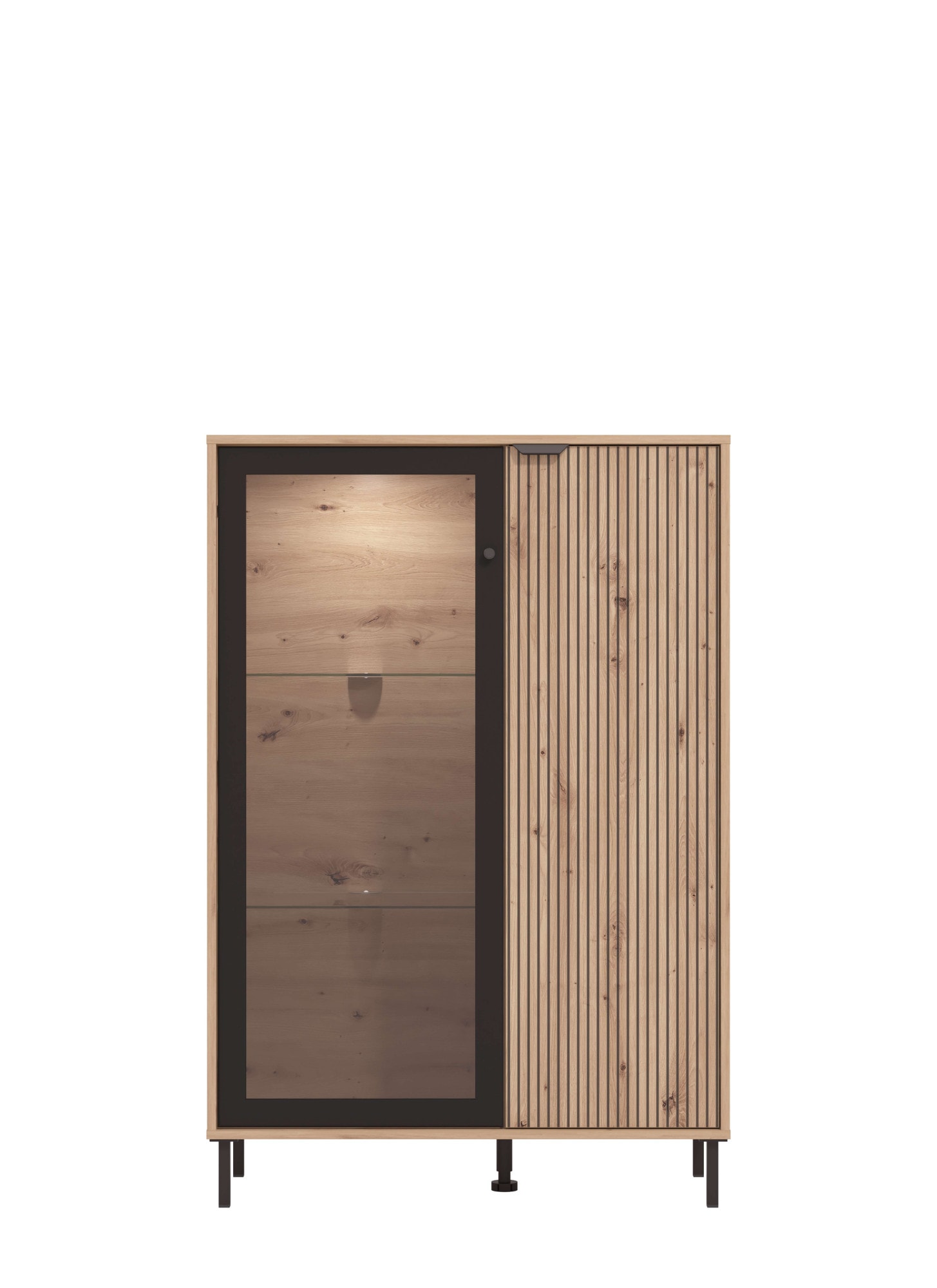 Home affaire Highboard »Mayenne Sideboard, Stauraumschrank, Anrichte, Hochschrank, Breite 93cm« Holztür mit Rillen-Optik, Glastür, Modernes Design