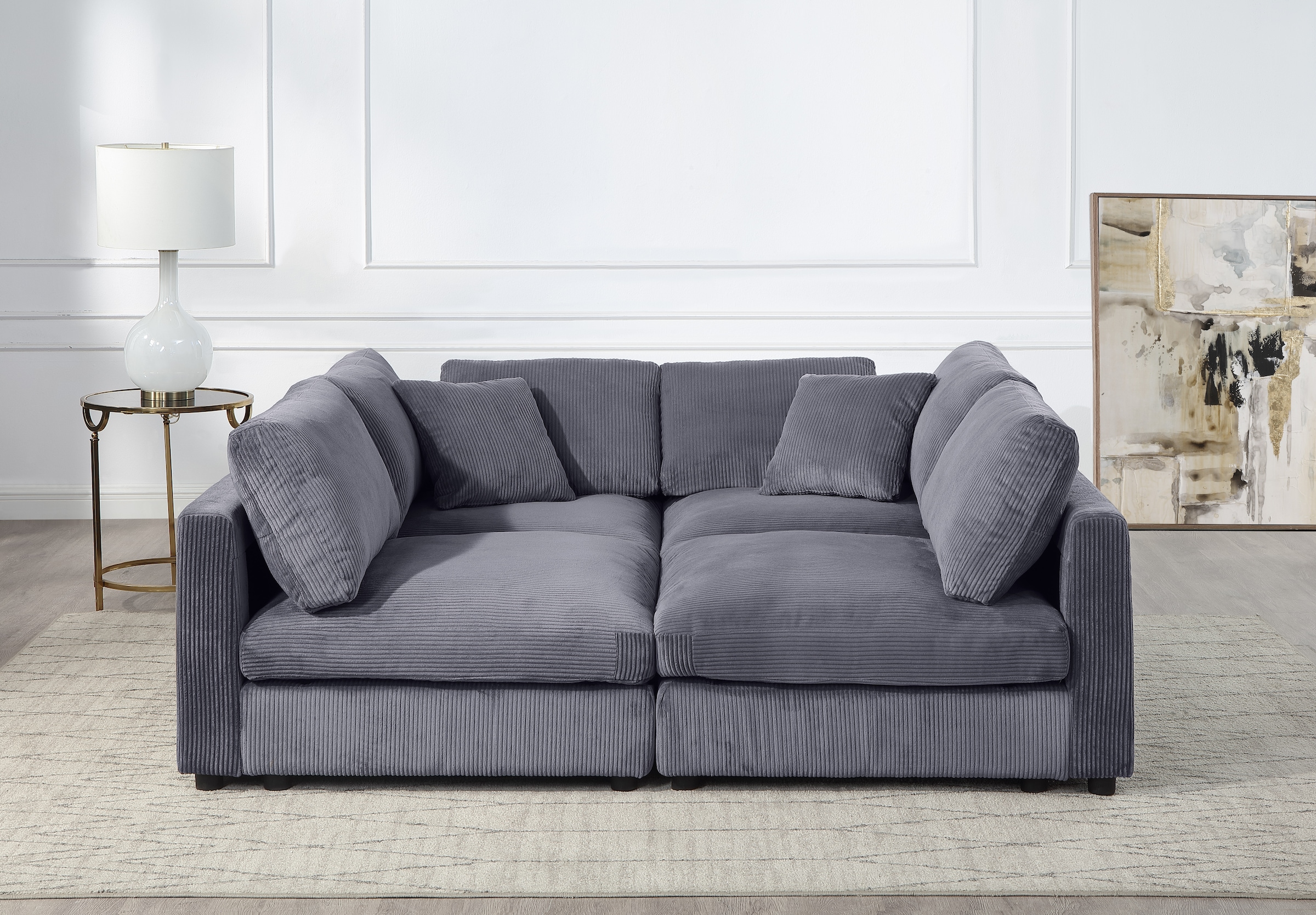 RAUM.ID 4 places »Bennid, XXL-Modulsofa mit vielen individuellen Stellmöglichkeiten« inklusive 2 grossen & 2 kleinen Zierkissen im flauschigen Cord