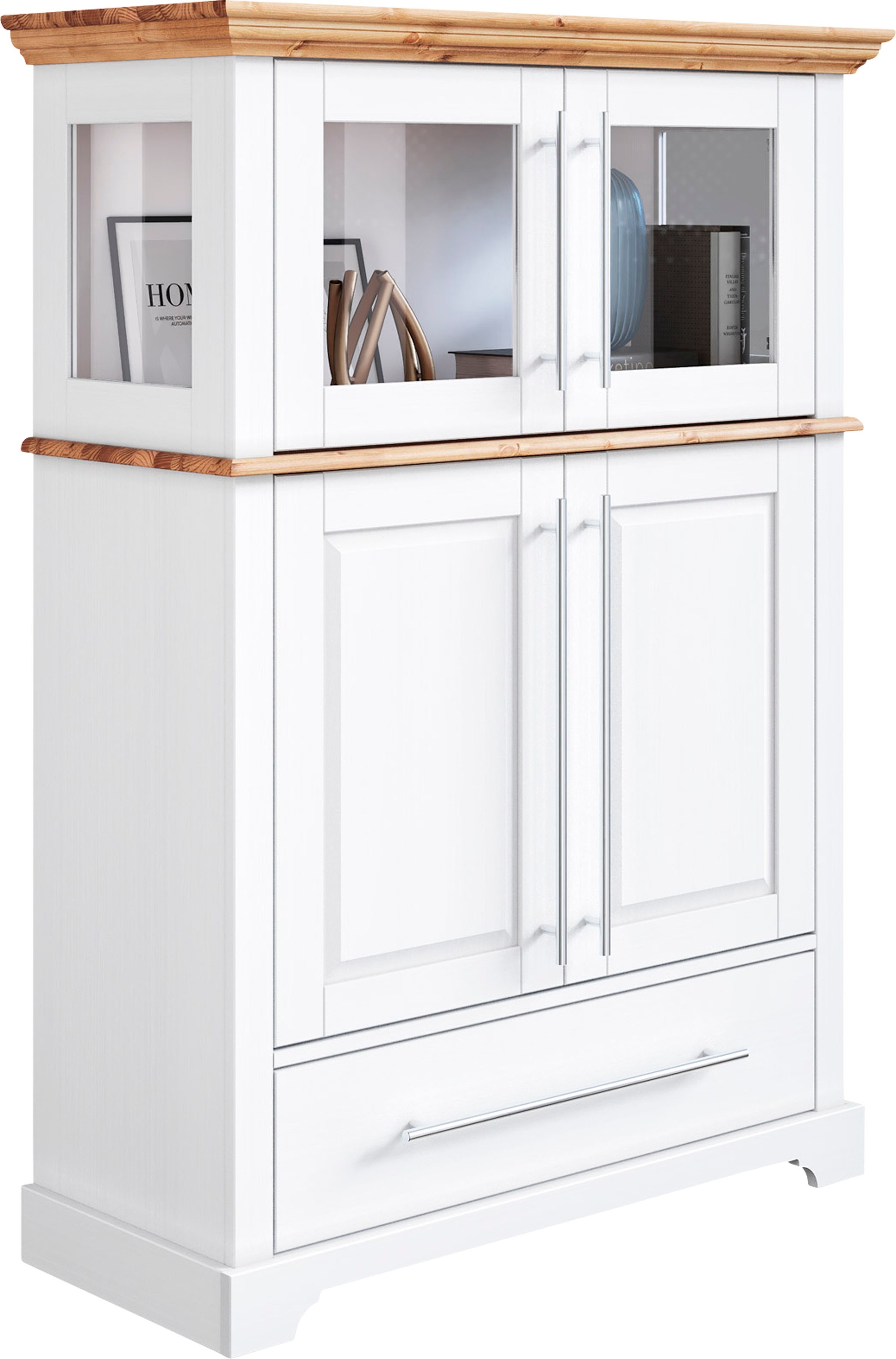 Image of GOODproduct Highboard "Melissa Vitrine Breite/Höhe/Tiefe 94/39/133 cm" Breite 94 cm, 4-türig, mit Schublade, Kiefer massiv, FSC