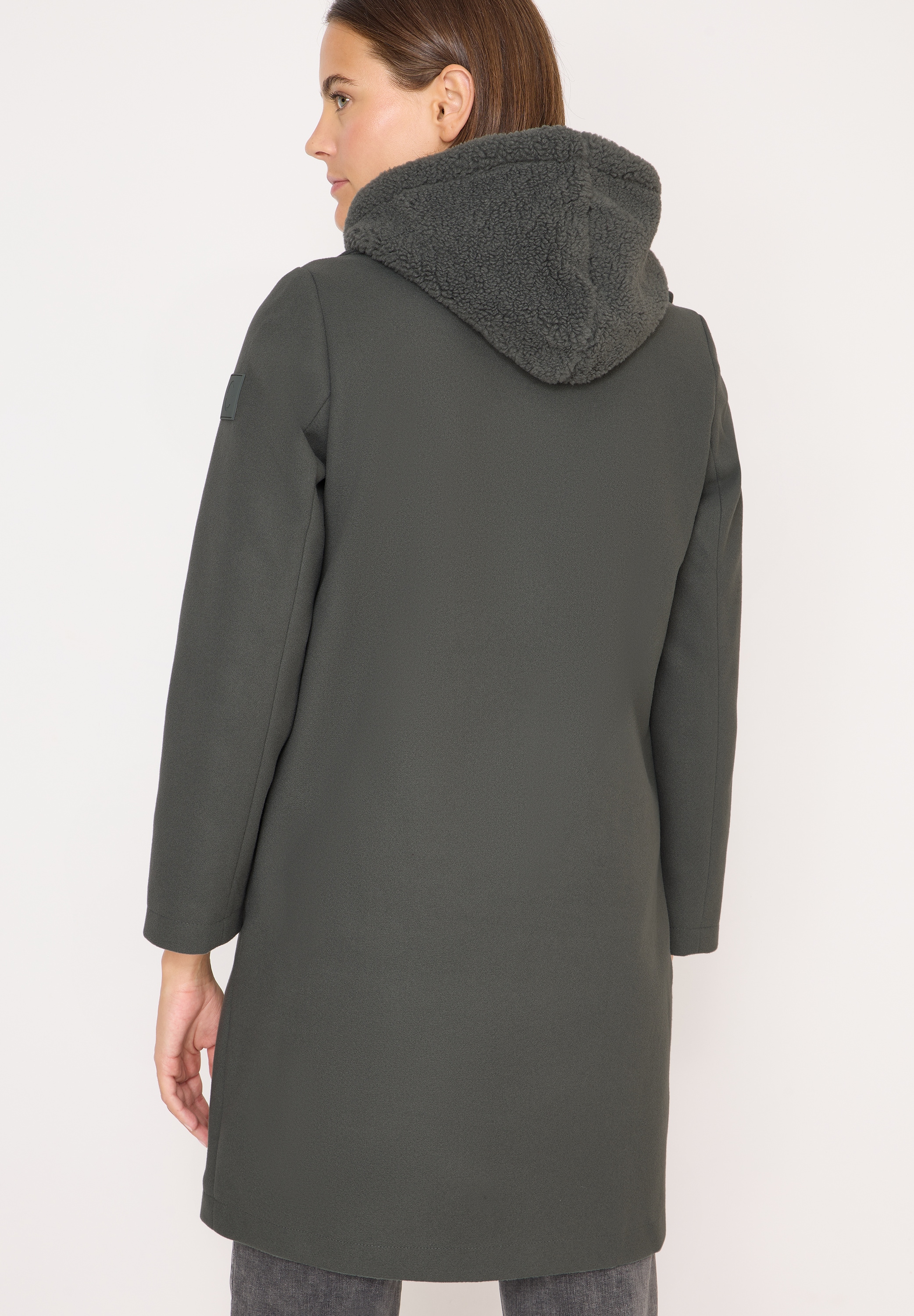 Cecil Wintermantel Reversmantel mit zwei Knöpfen und Kapuze, Fake Wolle