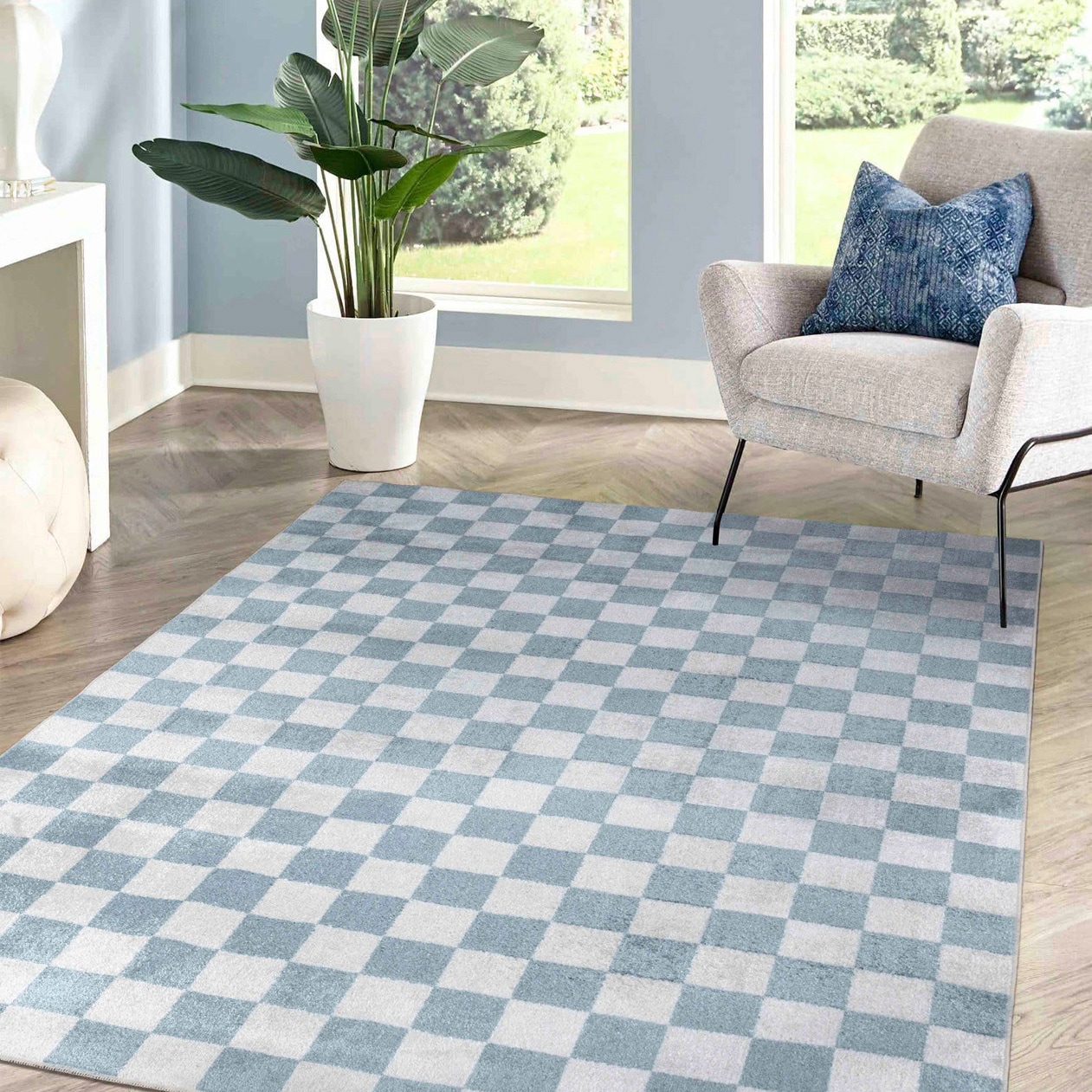 Livabliss Teppich »CLEVELAND«, rechteckig, 6 mm Höhe, Maschinenwaschbarer Teppich mit Karomuster, Kurzflor Wohnzimmerteppich