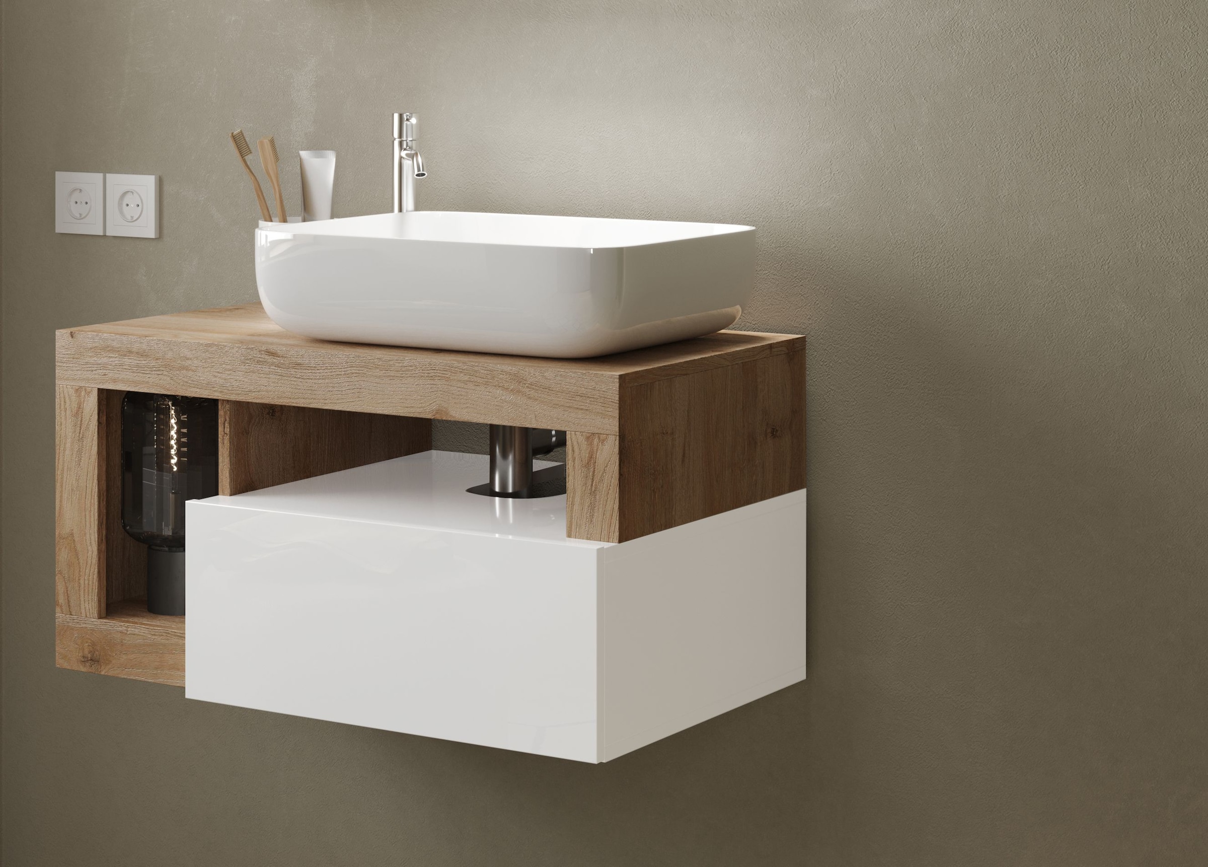 welltime Table de lavage »Hamburg« 1 Schubkasten, Breite 79 cm, Soft-Close, inkl. Keramik-Aufsatzbecken