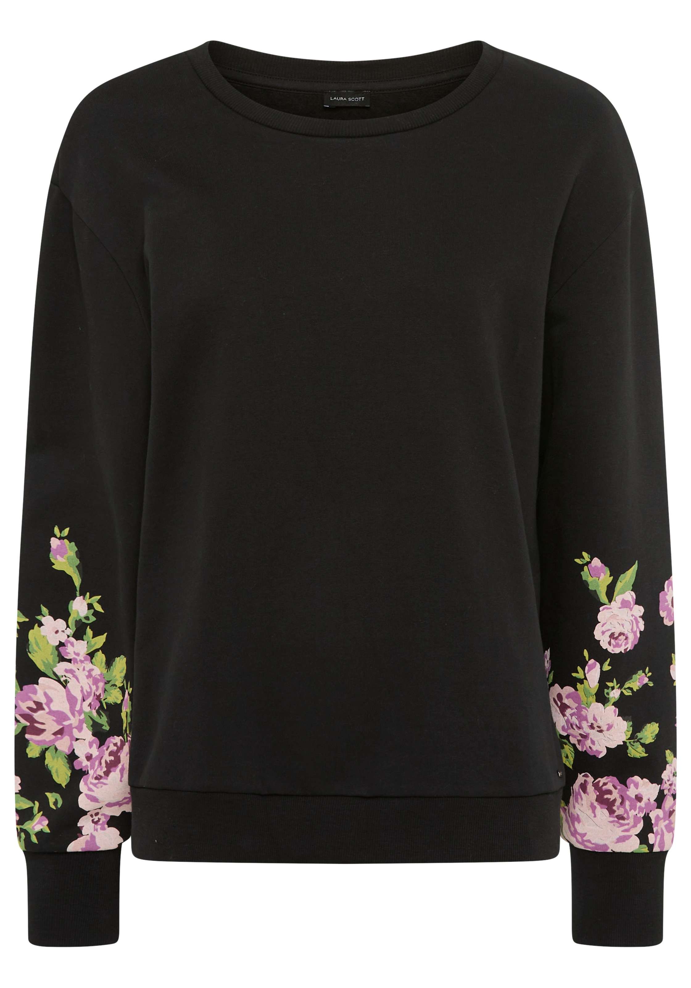 Laura Scott Sweater, Weiche Baumwollmischung mit Blumenprint auf den Ärmeln